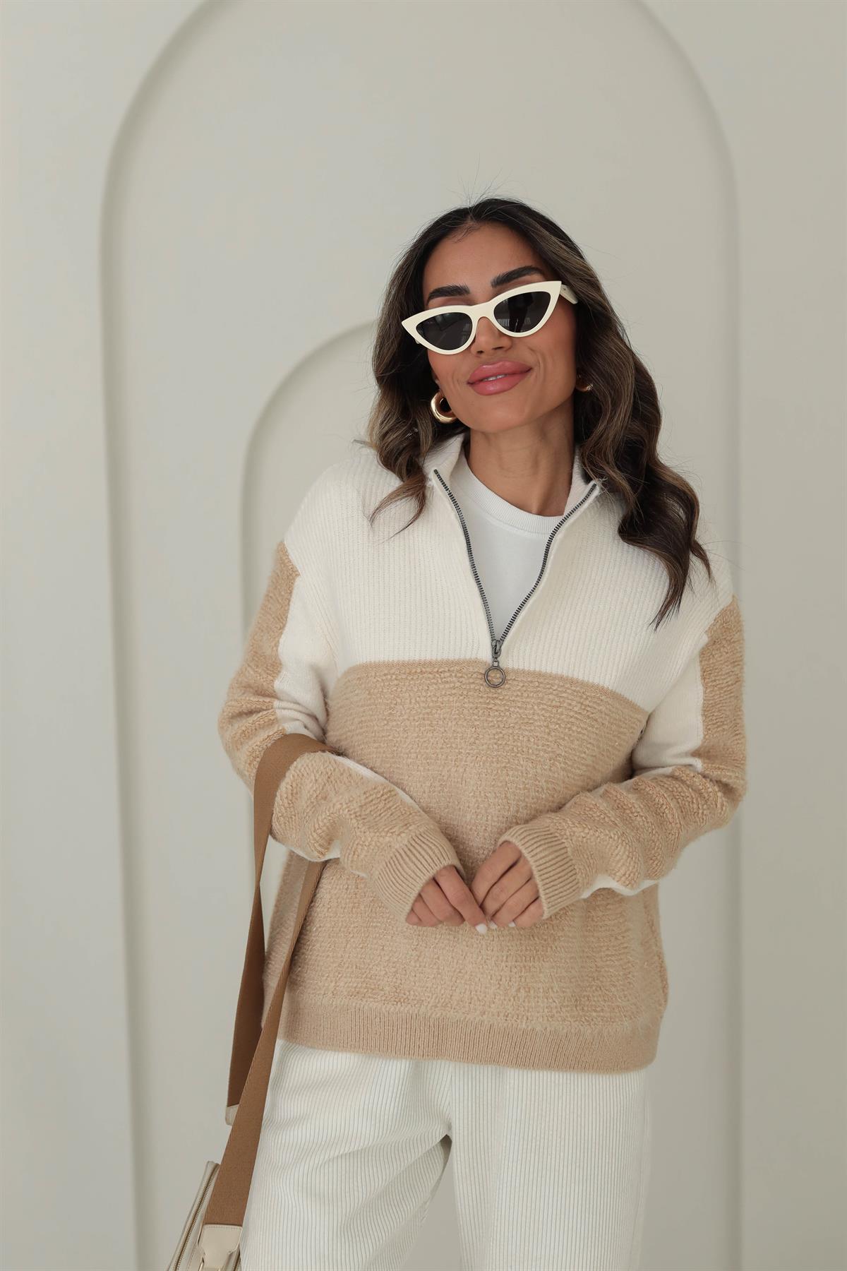 1125 Yaka Fermuarlı Mixli Kazak