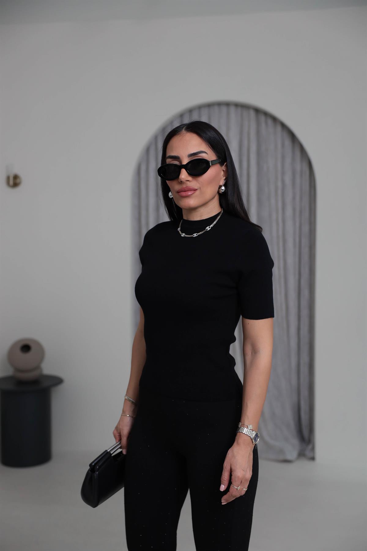 2101 Massi Korsman Triko Bluz SİYAH