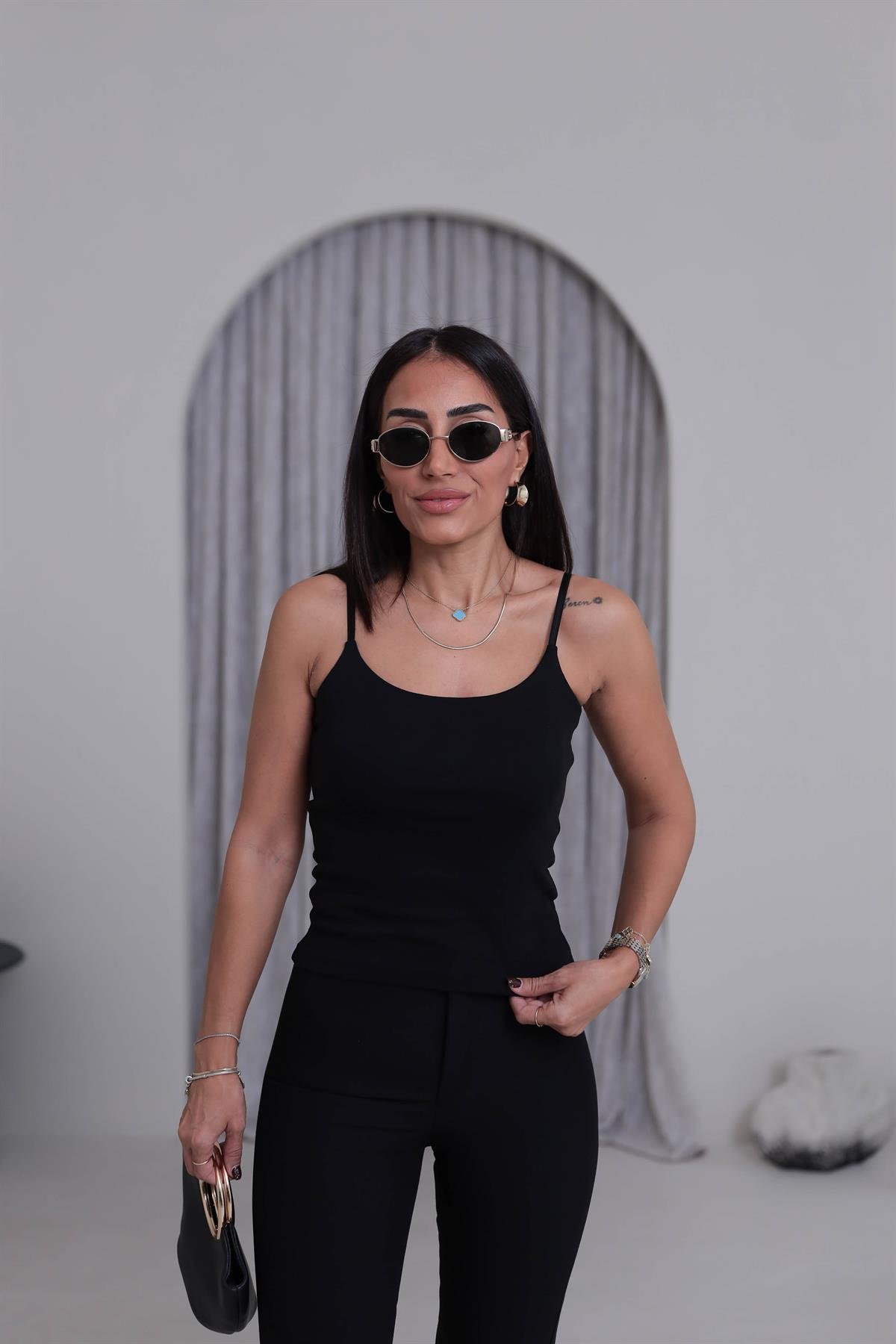 6128 Ayarlanabilir Askılı Pamuklu Atlet SİYAH