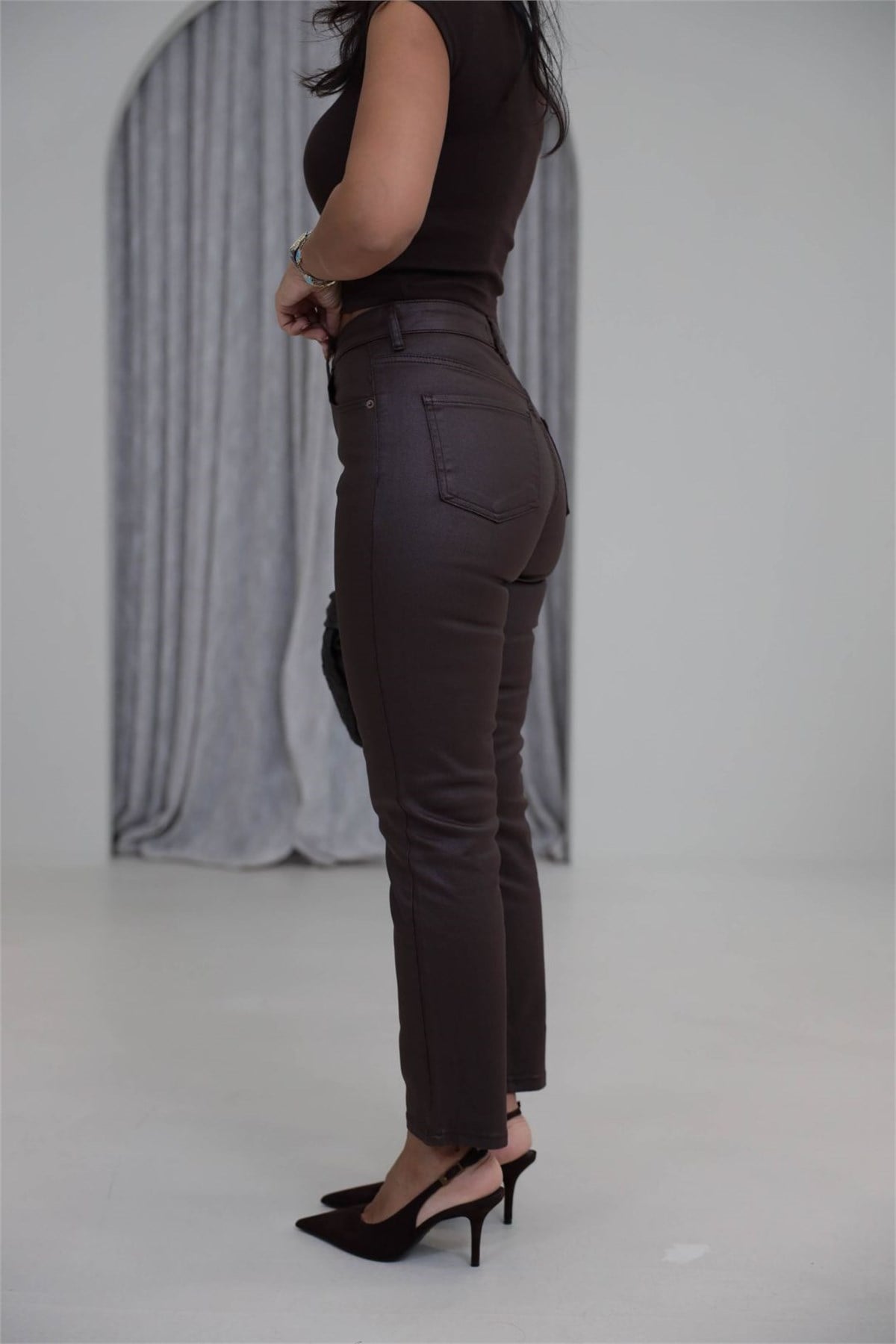 2499 Mum Kaplamalı Pantolon KAHVE