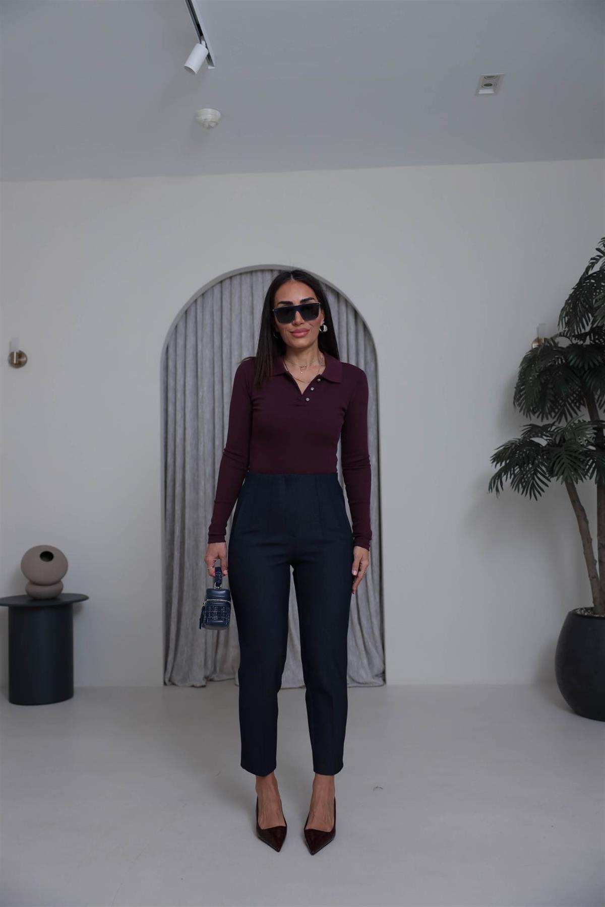 U5113-K Önü Flotalı Kumaş Pantolon KIRÇILLI LACİVERT