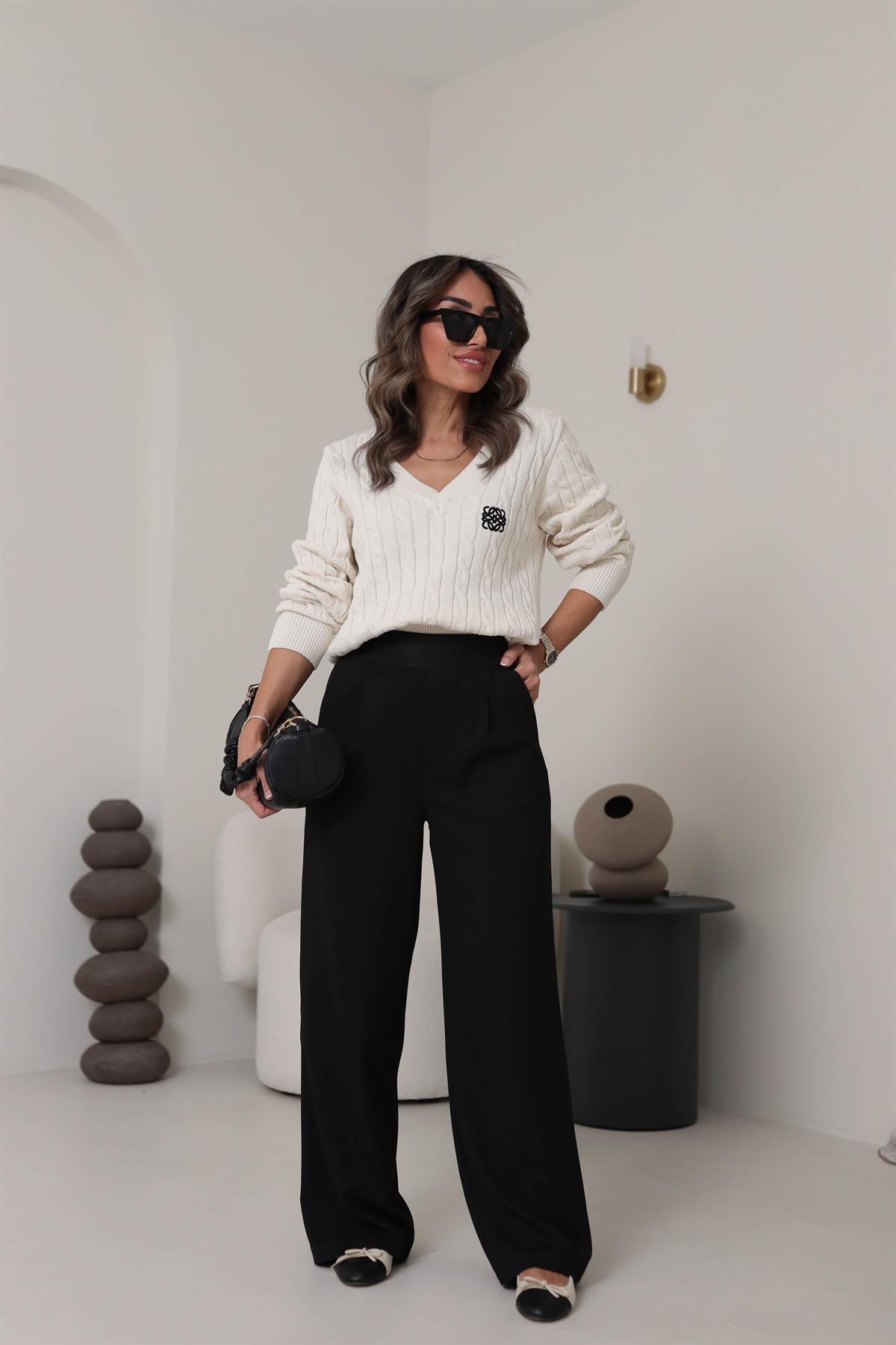 6426 Kemeri Lastikli Rahat Kumaş Pantolon SİYAH