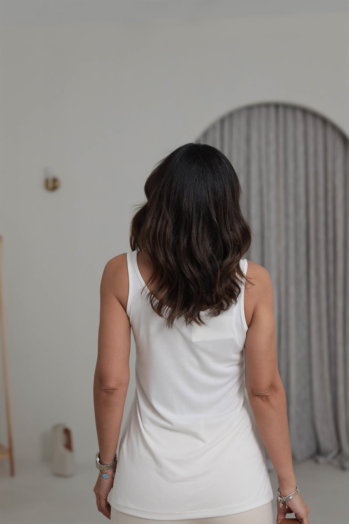 1121 Kalın Askılı Yumuşak Dokulu Dökümlü Atlet EKRU