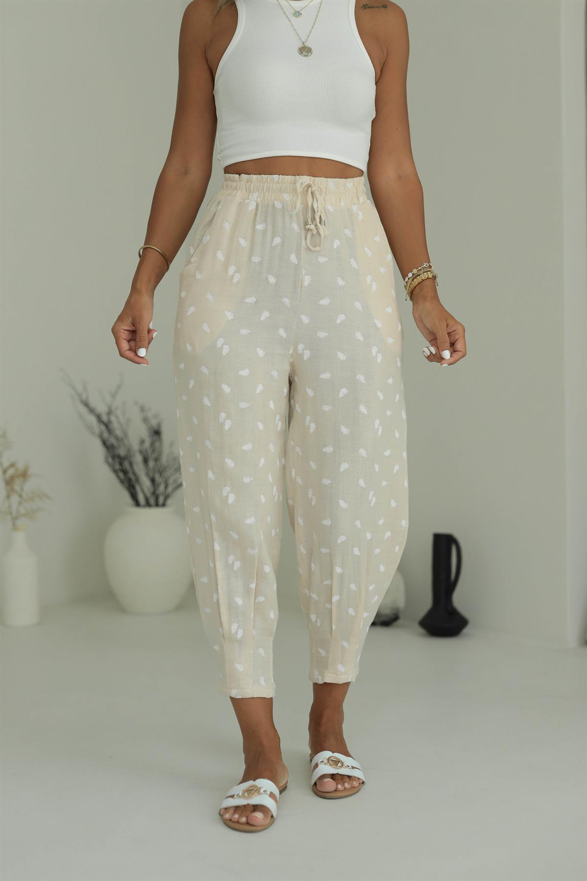 7163 Desenli Müslin Pantolon