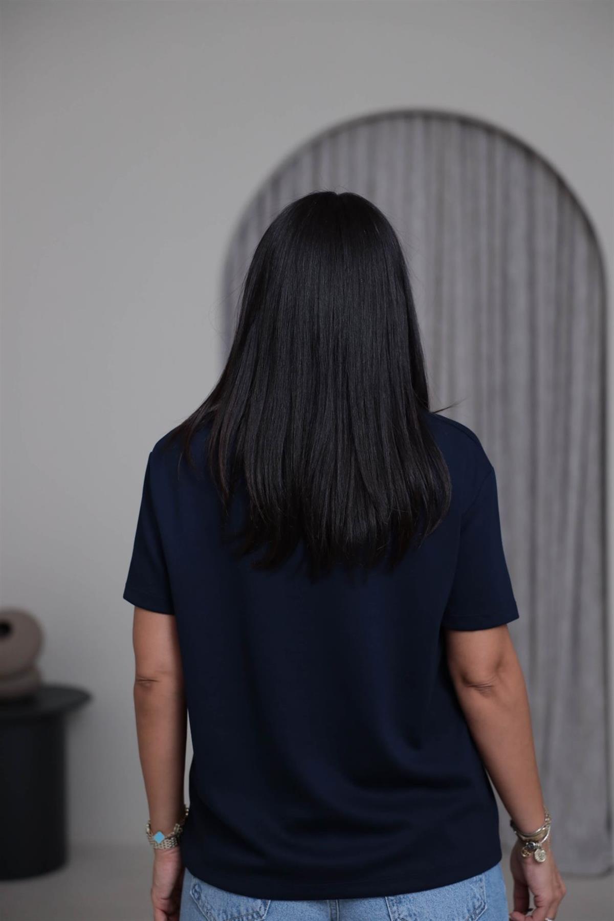 T906 Bisiklet Yaka Oversize Modal Tshirt LACİVERT