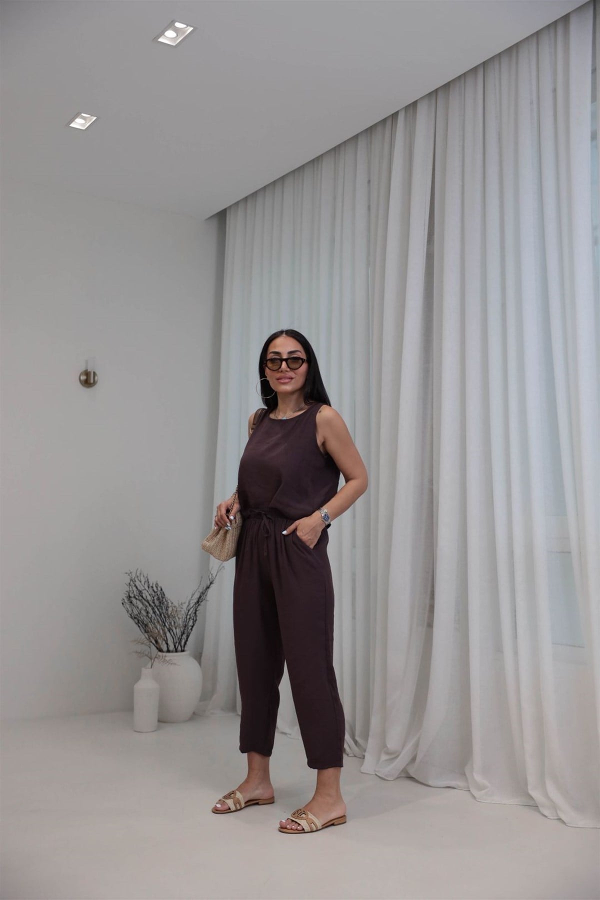 3089 Tencel Kumaş Kolsuz Takım MÜRDÜM