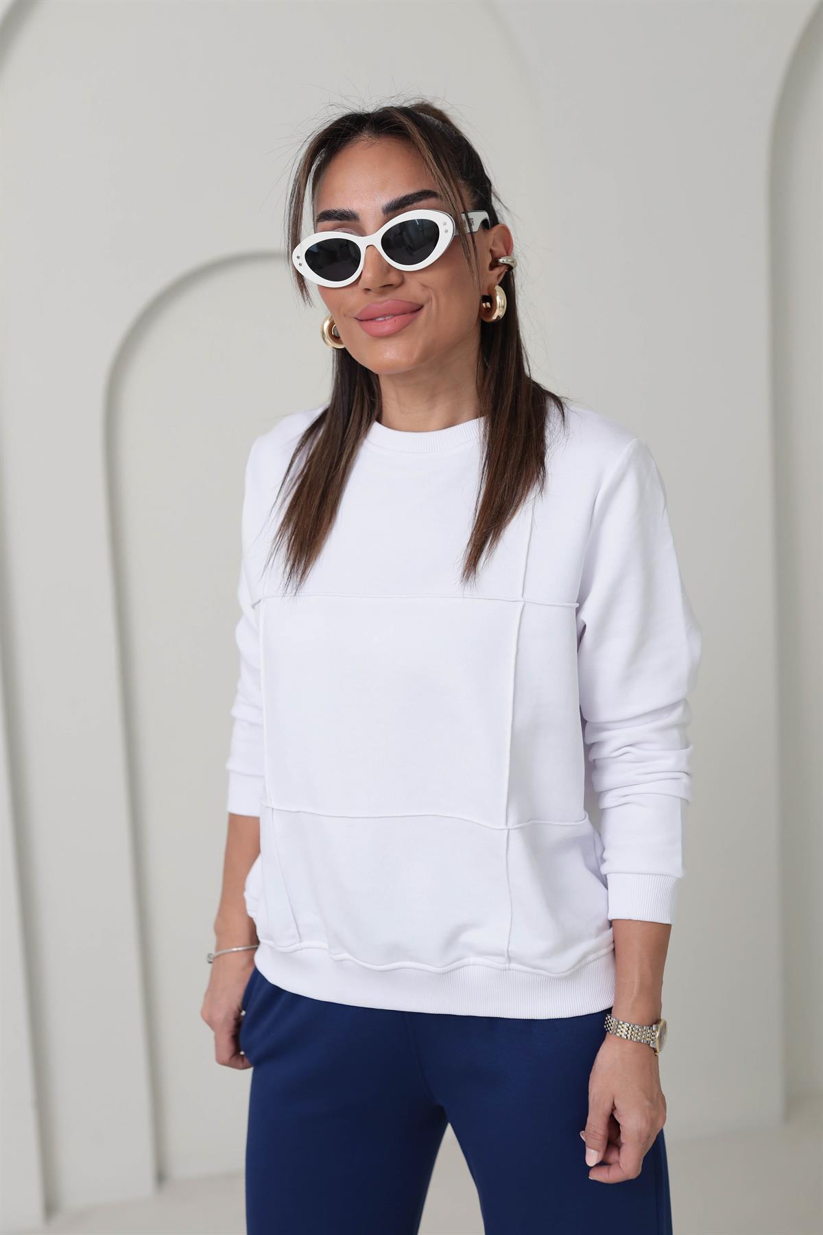 1187 Çimalı Sweatshirt BEYAZ