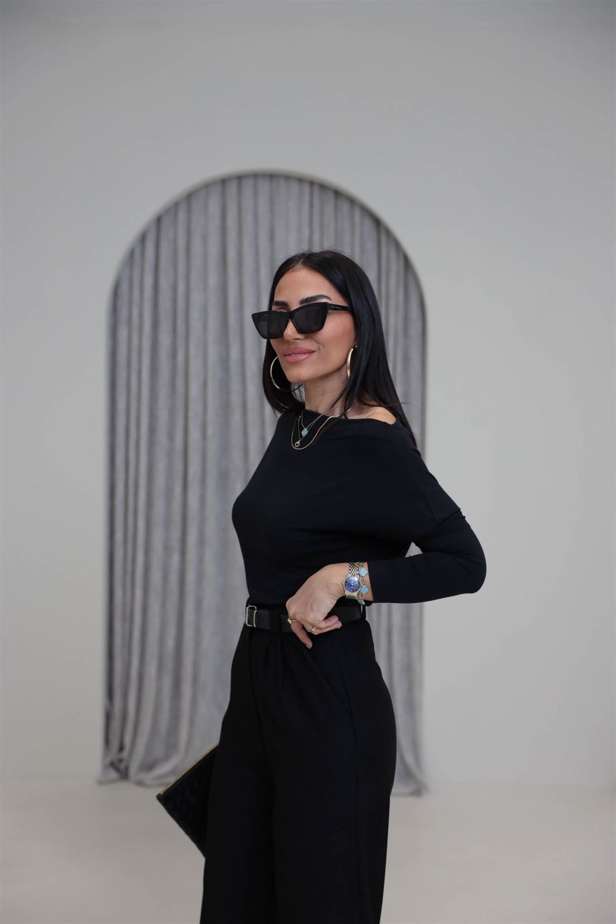 7221 Degaje Yaka Modal Bluz SİYAH