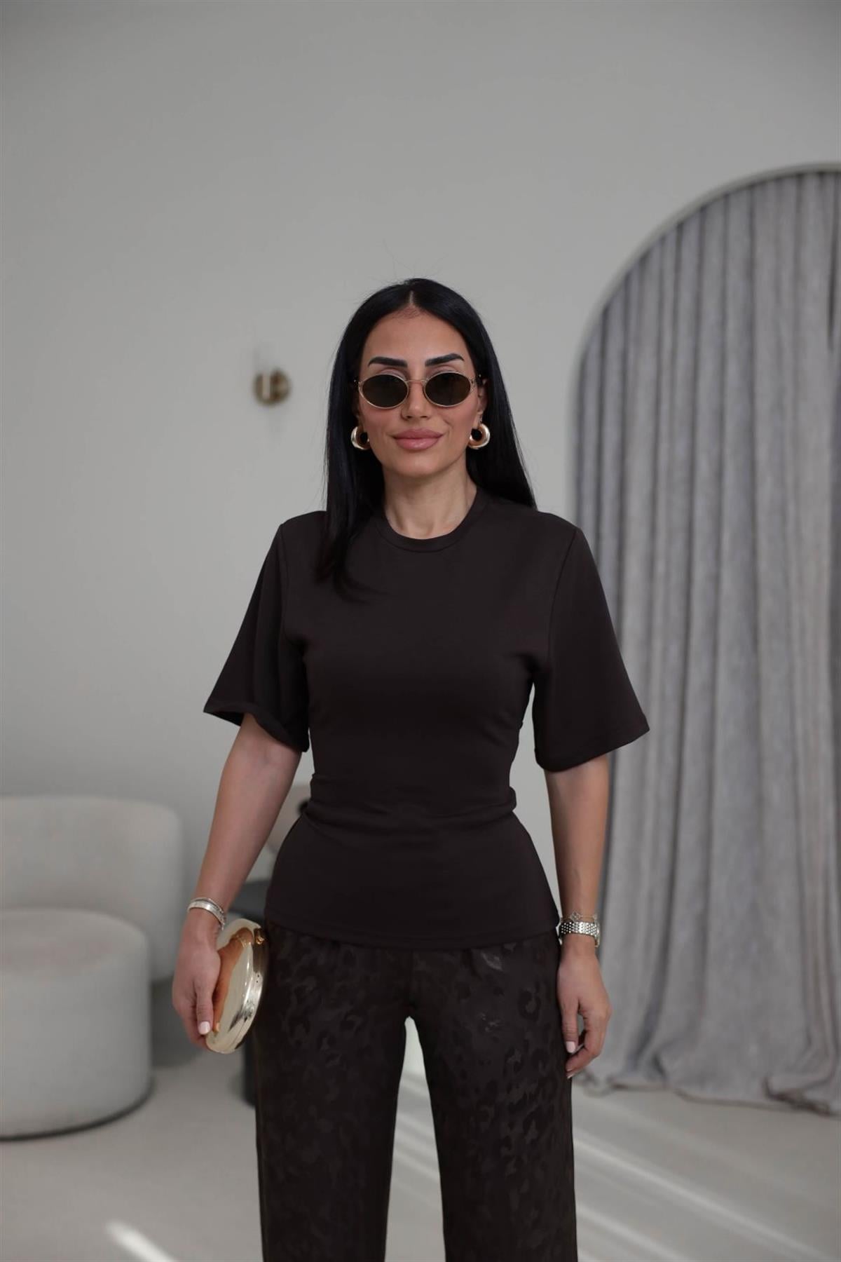 4238 Arkadan Bağlamalı Modal Tshirt KAHVE