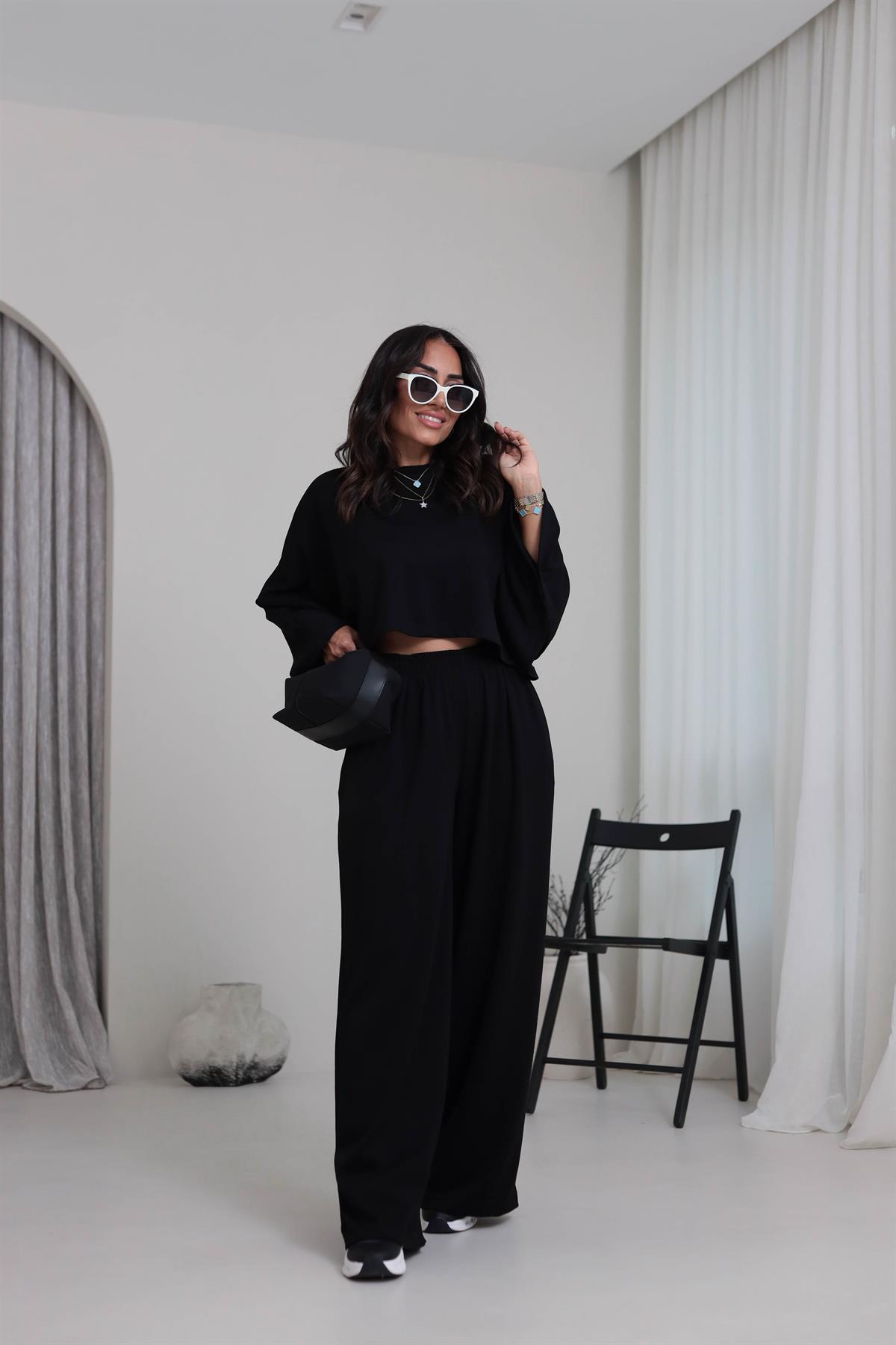 4025 Oys Yarasa Kollu Modal Takım SİYAH