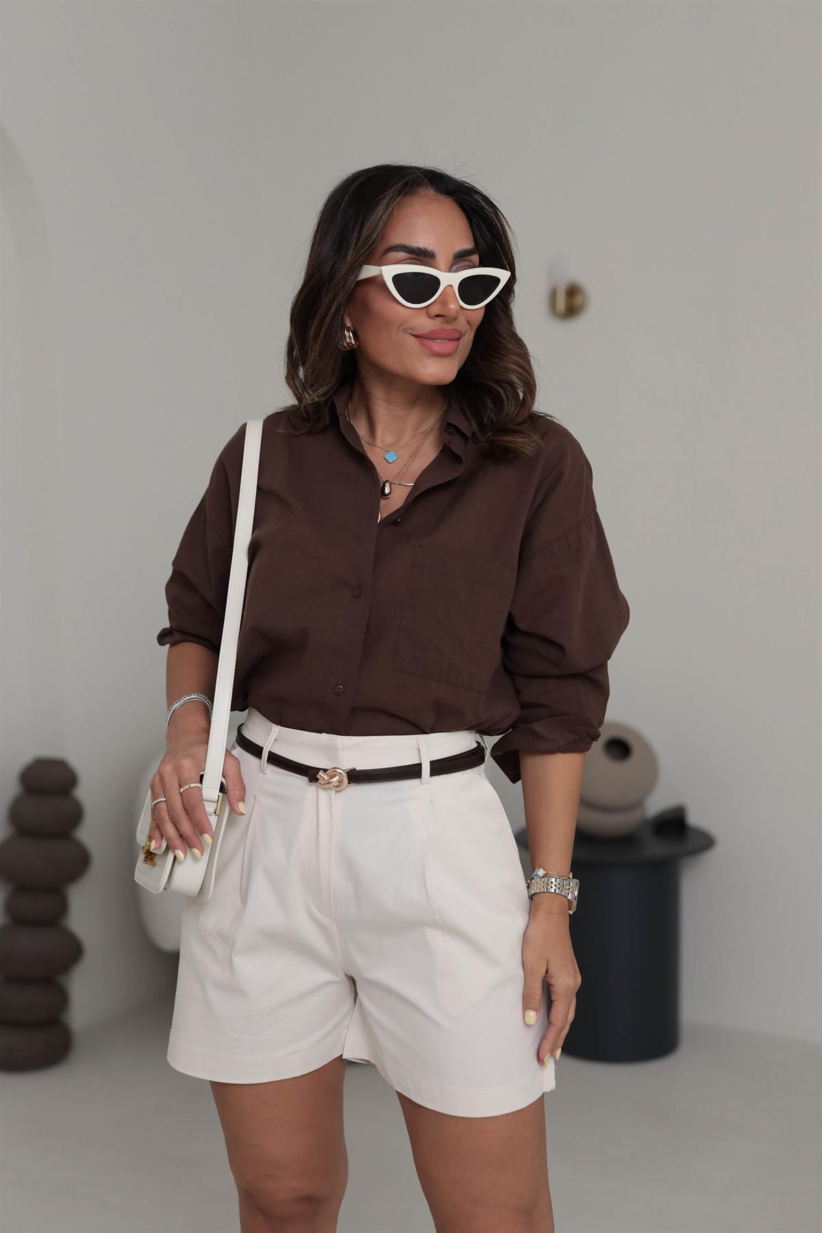 4294 Cep Detaylı Pamuklu Dokulu Gömlek KAHVE