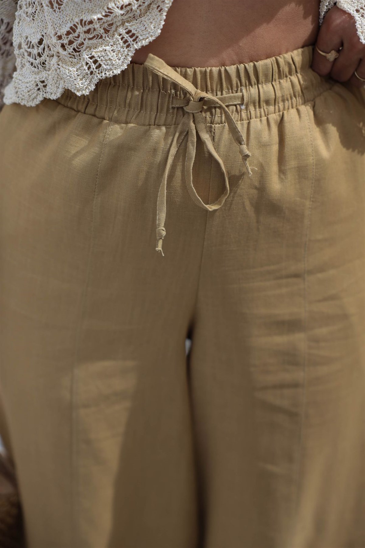 7571 Beli Lastikli Havuç Pantolon OLİVE