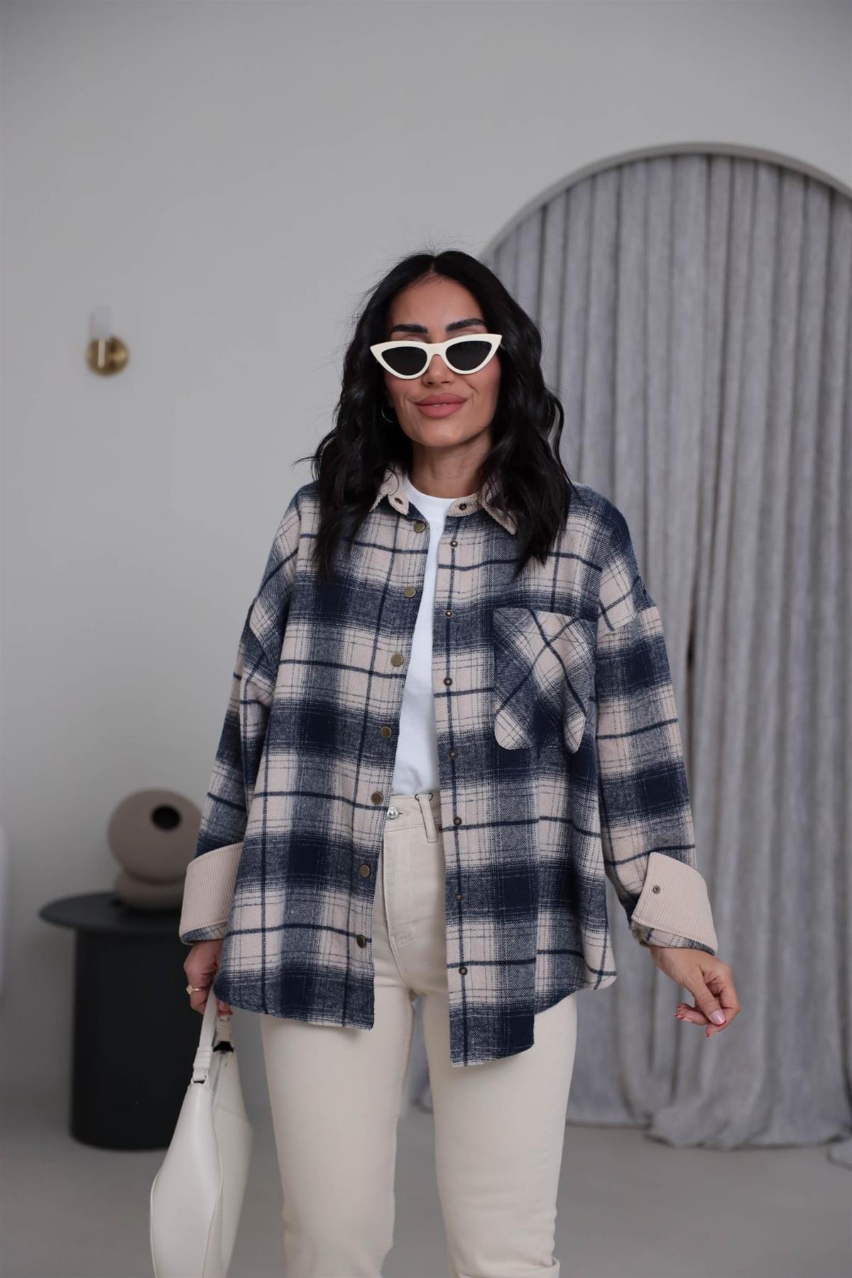 4013 Kadife Yaka Yünlü Oduncu Gömlek Ceket TAŞ