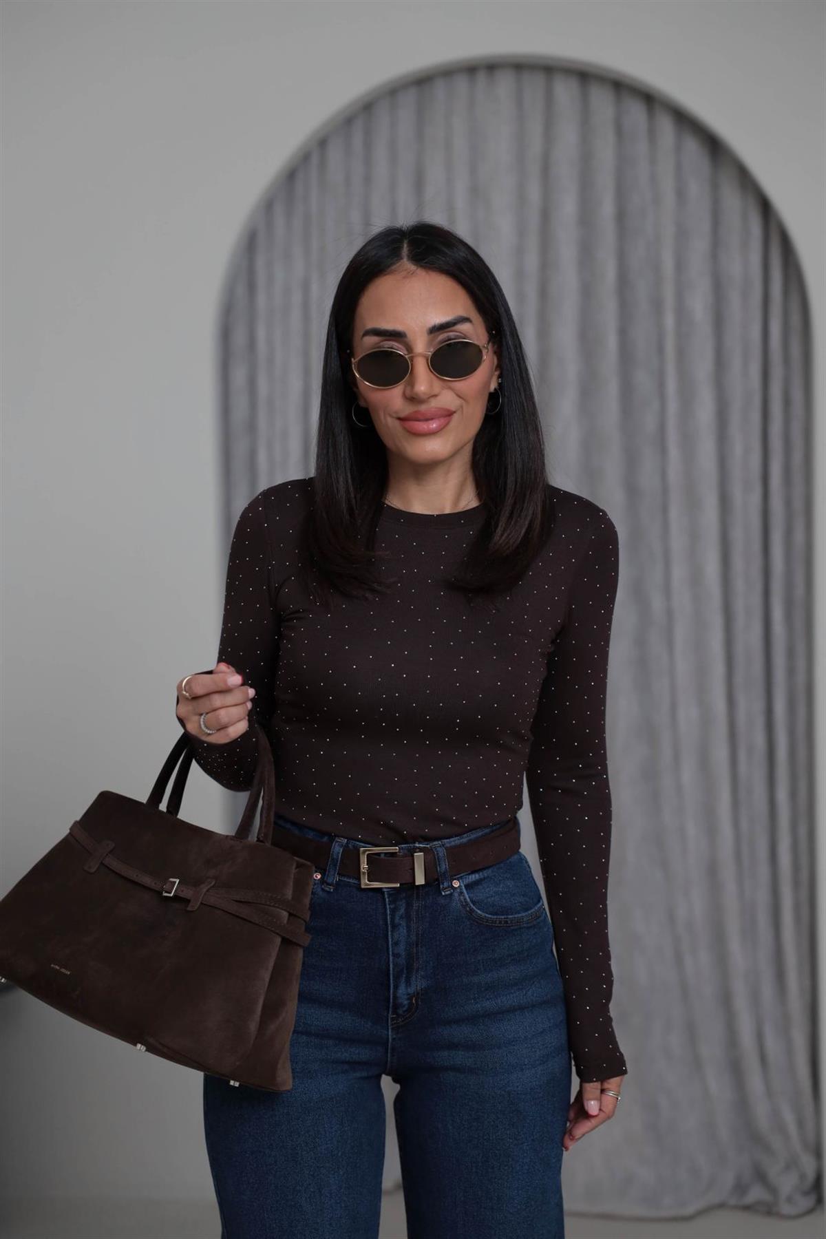 139-1 Taşlı Body KAHVE