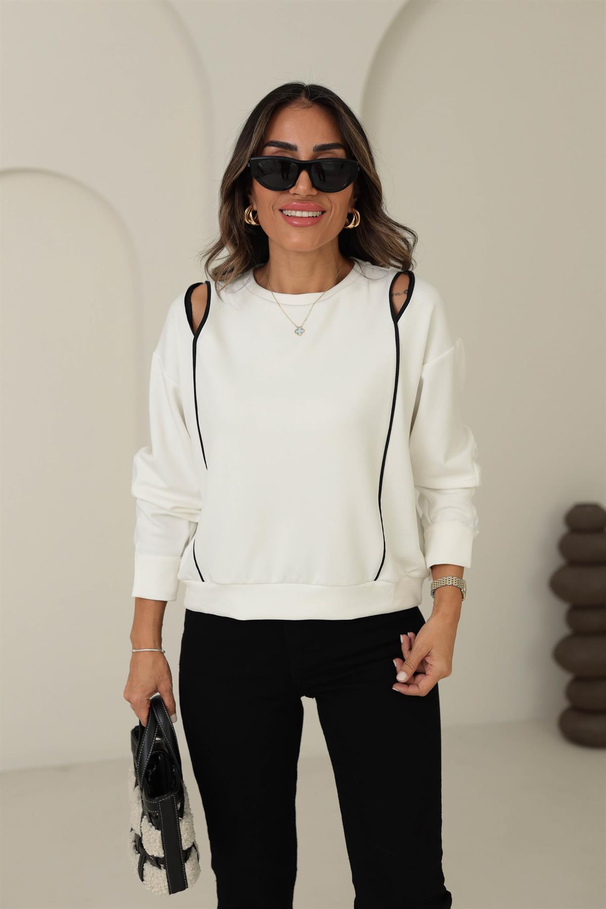 2963 Omzu Pencere Detaylı Modal Sweatshirt