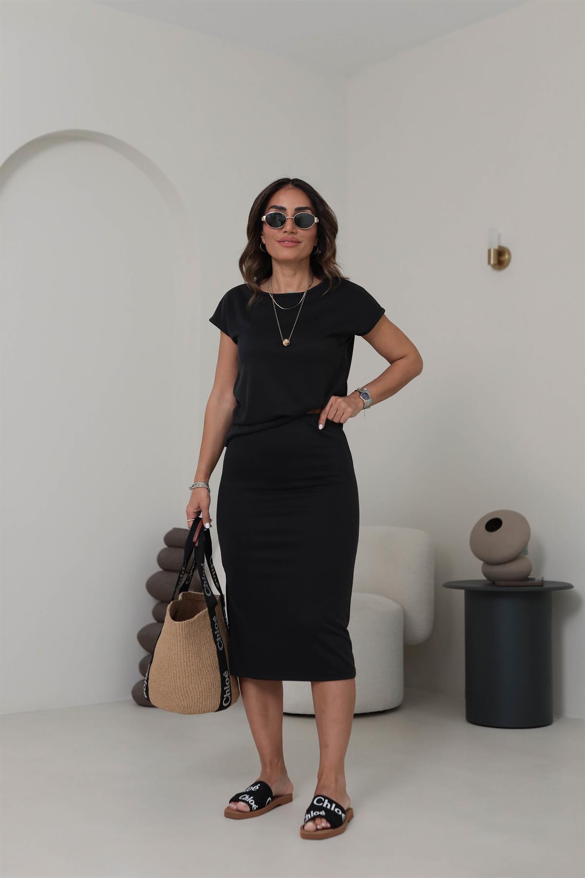 1126 Oys Pike Modal Etekli Takım SİYAH