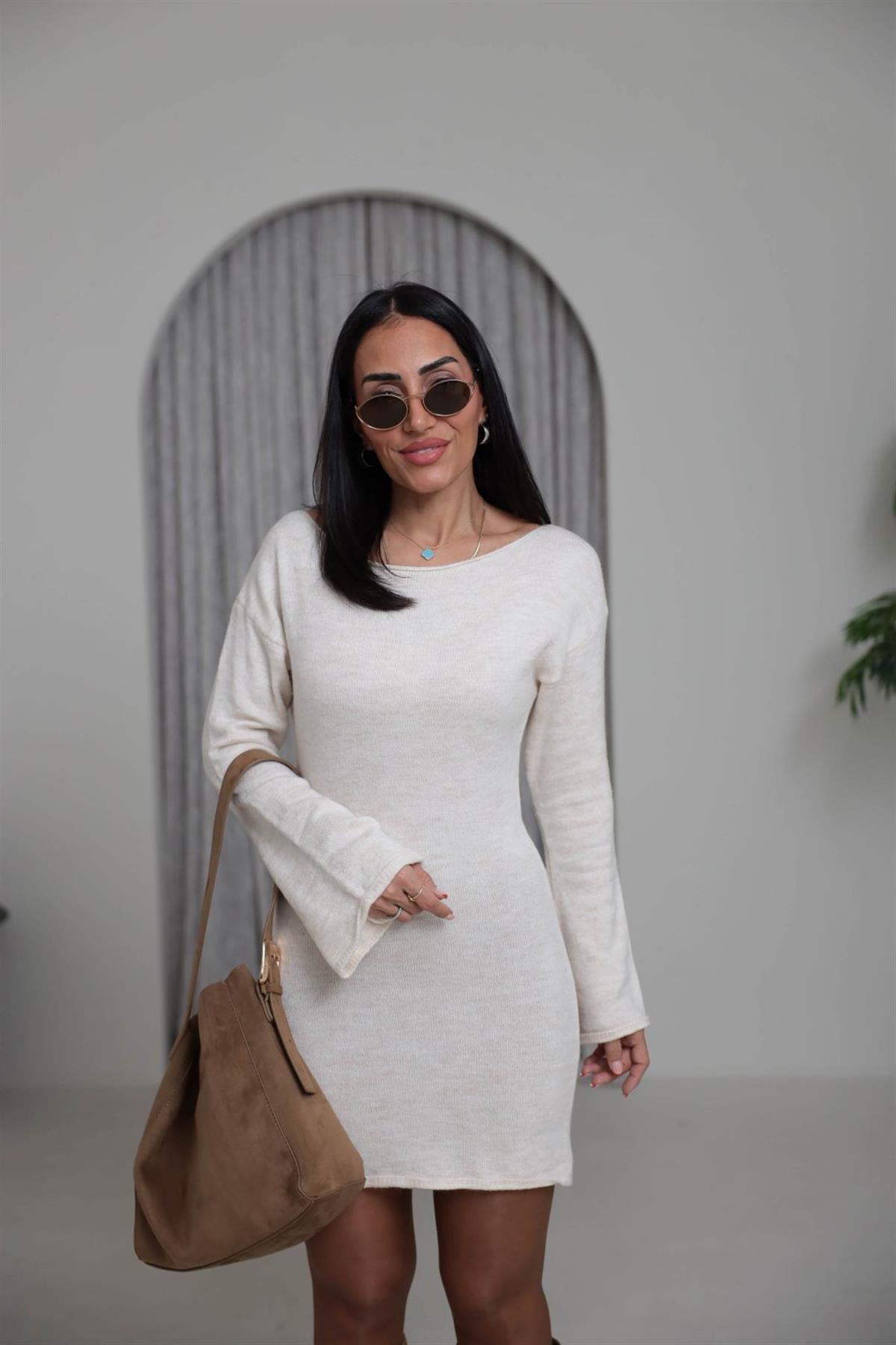 5251 Kayık Yaka Şallı Tunik TAŞ