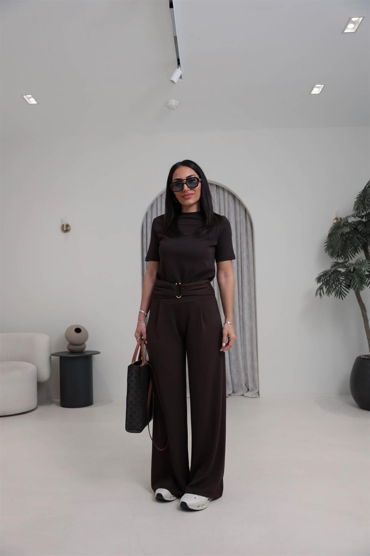 9888 Toka Detay Modal Pantolon KAHVE