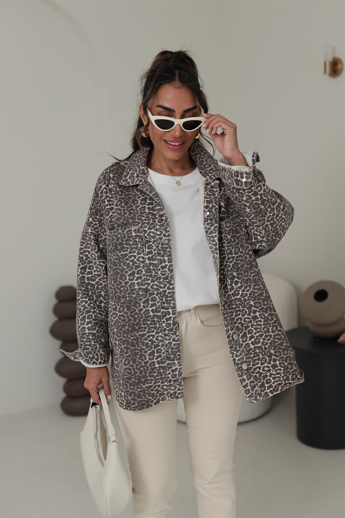 0737 Cep Detaylı Leopar Oversize Gömlek Ceket LEOPAR