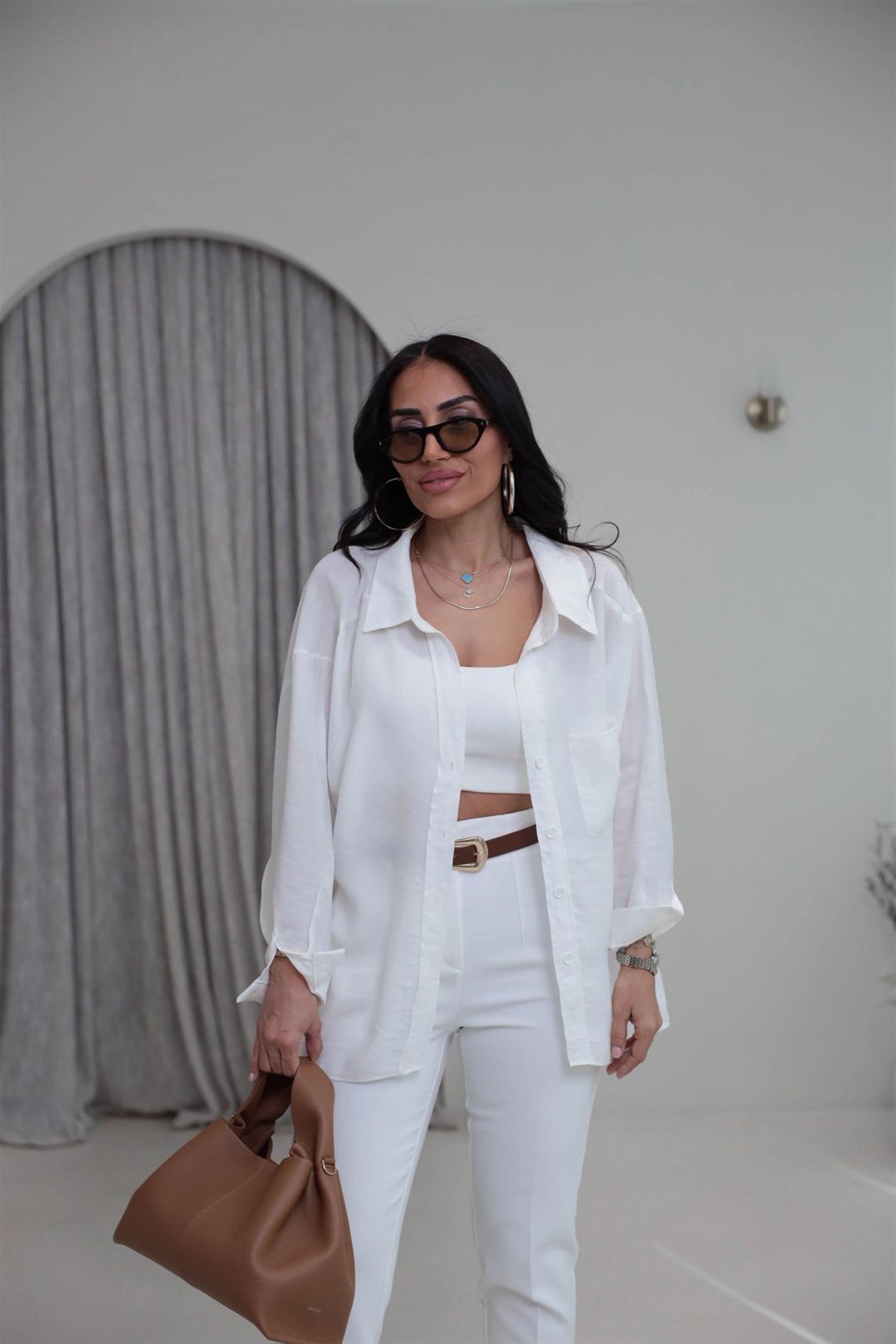 4612Y Tencel Omzu Düşük Oversize Gömlek BEYAZ