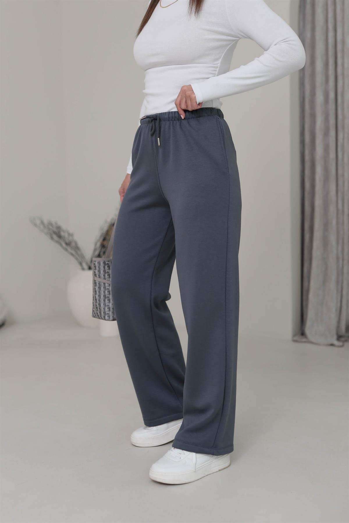 Beli Lastikli Yumuşak Doku Şardonlu Eşofman Altı ANTRASİT