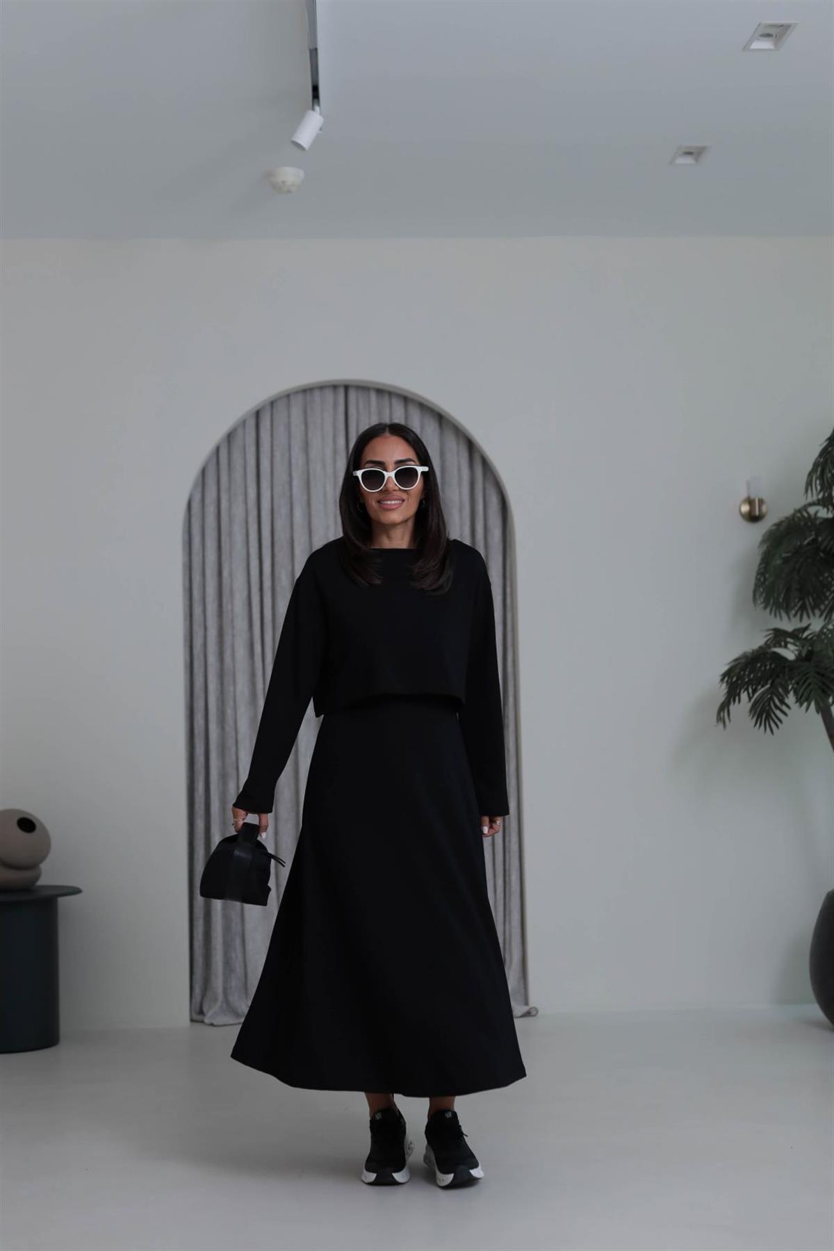 4064 Elbiseli Bluzlu Takım SİYAH