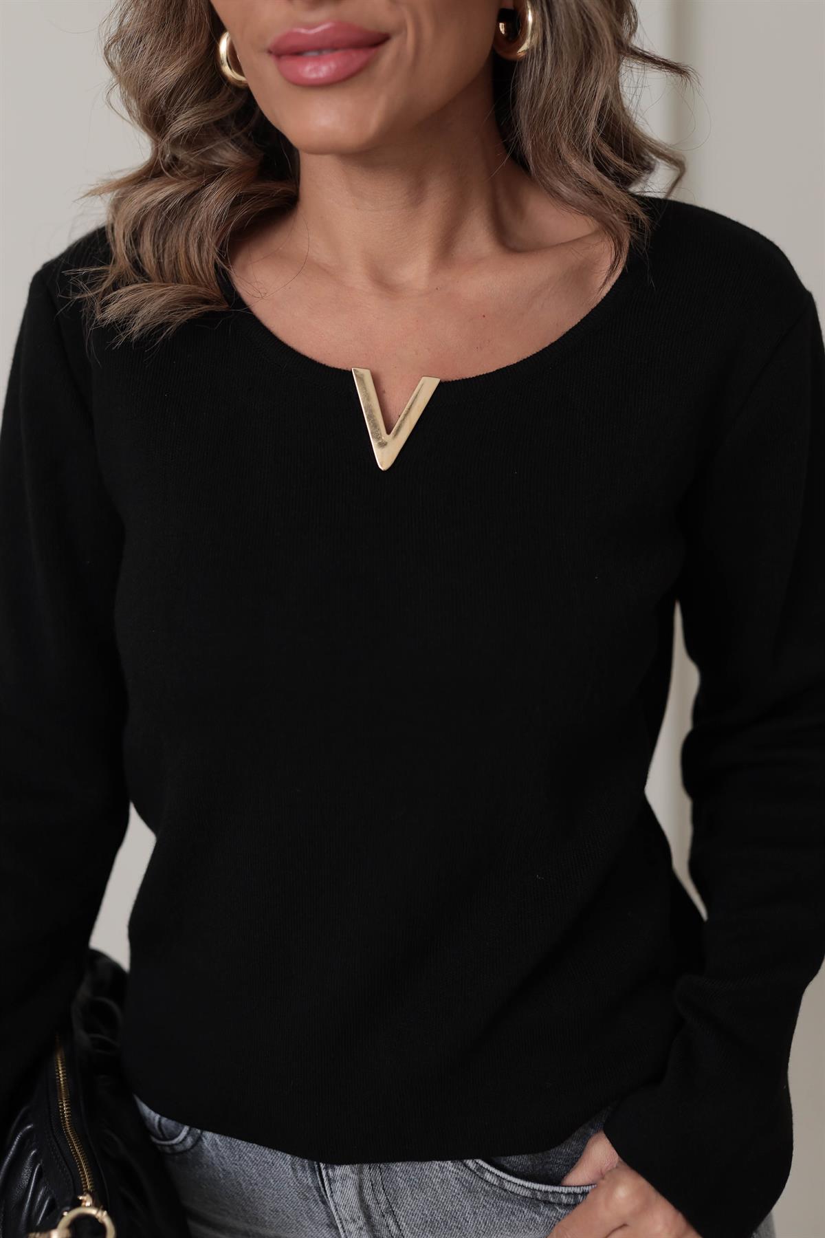 5832 V Gold Tokalı Yumuşak Triko SİYAH
