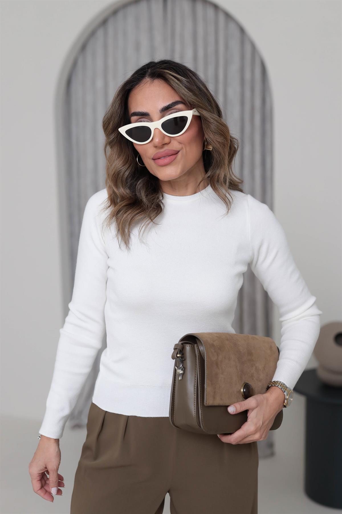 Bisiklet Yaka Yumuşak Doku Massi Basic Triko EKRU