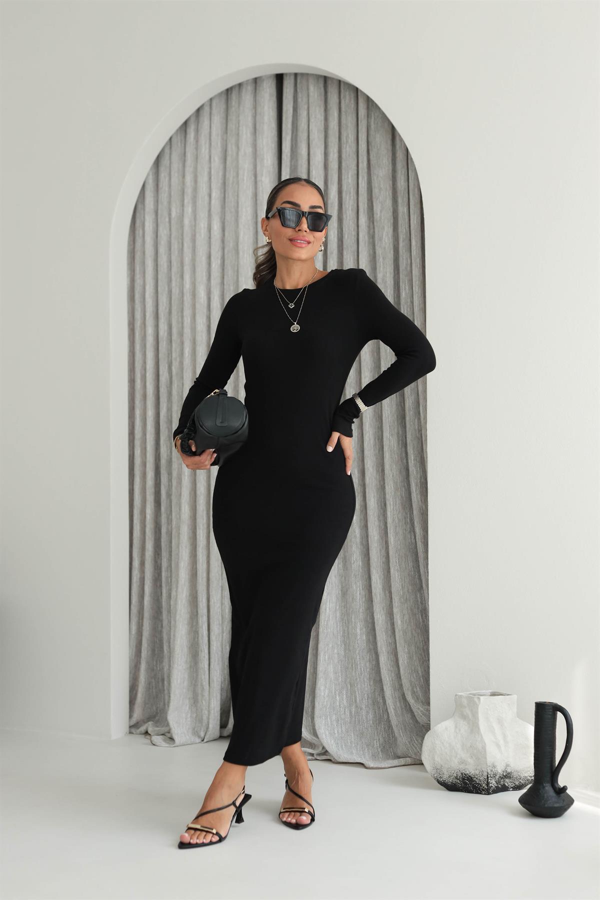 2719 Kaşkorse Elbise SİYAH