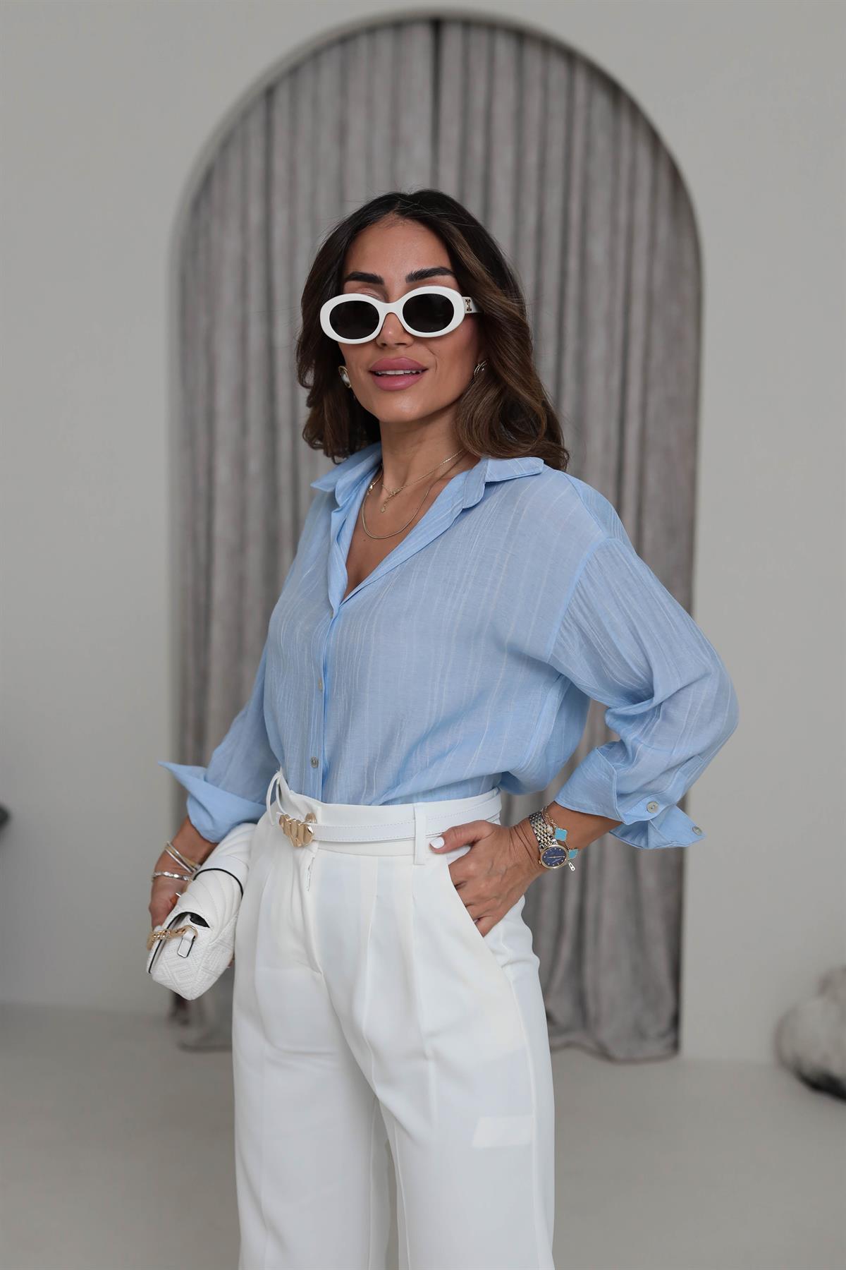 16465 Tiril Viskon Gömlek AÇIK MAVİ