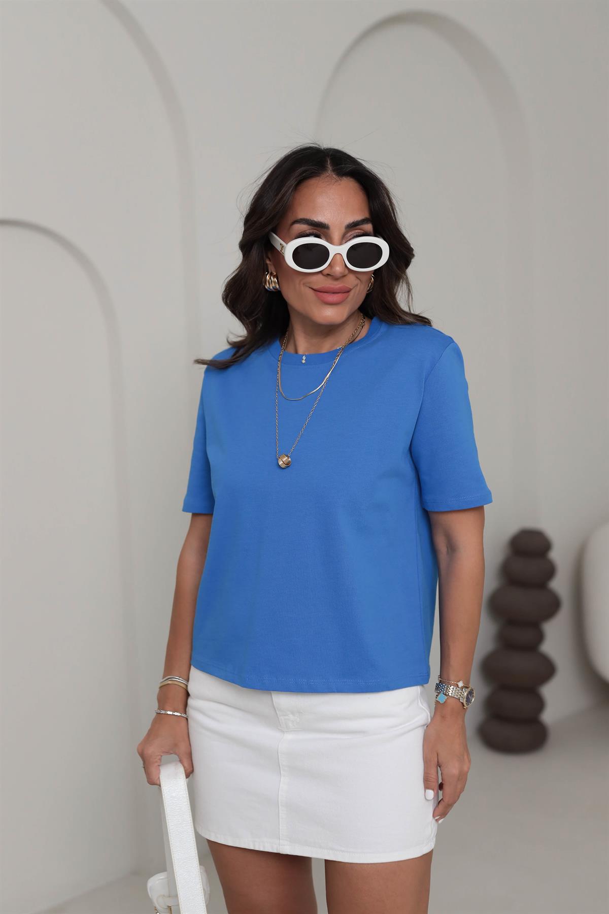 6743 Vatkalı Pamuklu Tshirt MAVİ