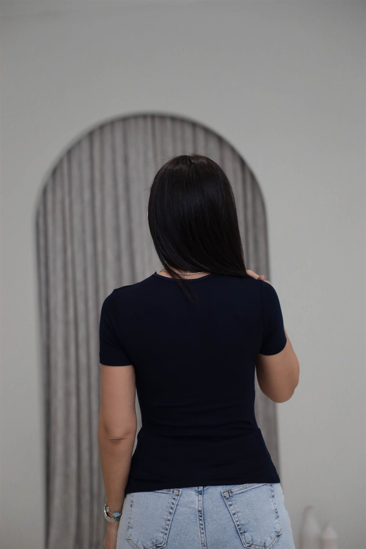 1015 V Yaka Dantelli Modal Body LACİVERT