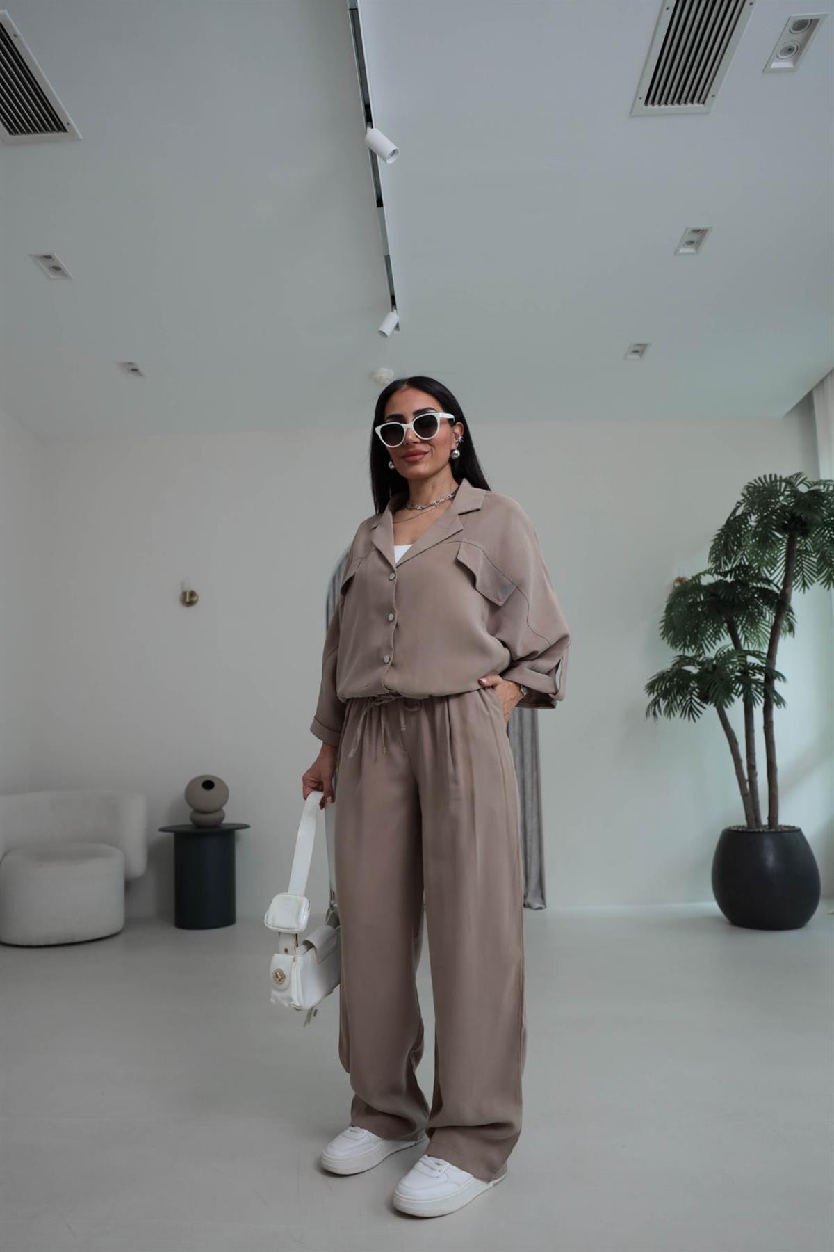 T0666 Tasarım Gabardin Tencel Takım CAMEL