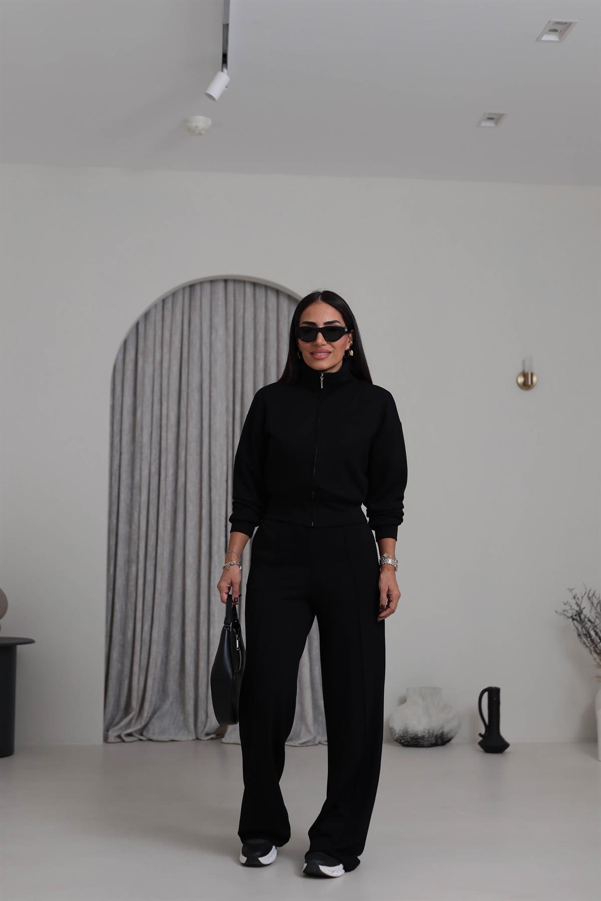 4044 Gold Fermuarlı Modal Kumaş Takım SİYAH