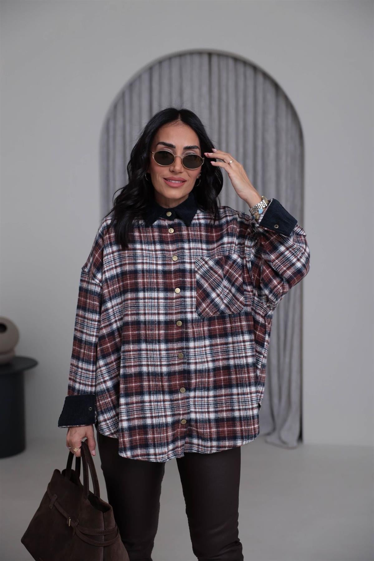 4013 Kadife Yaka Yünlü Oduncu Gömlek Ceket BORDO