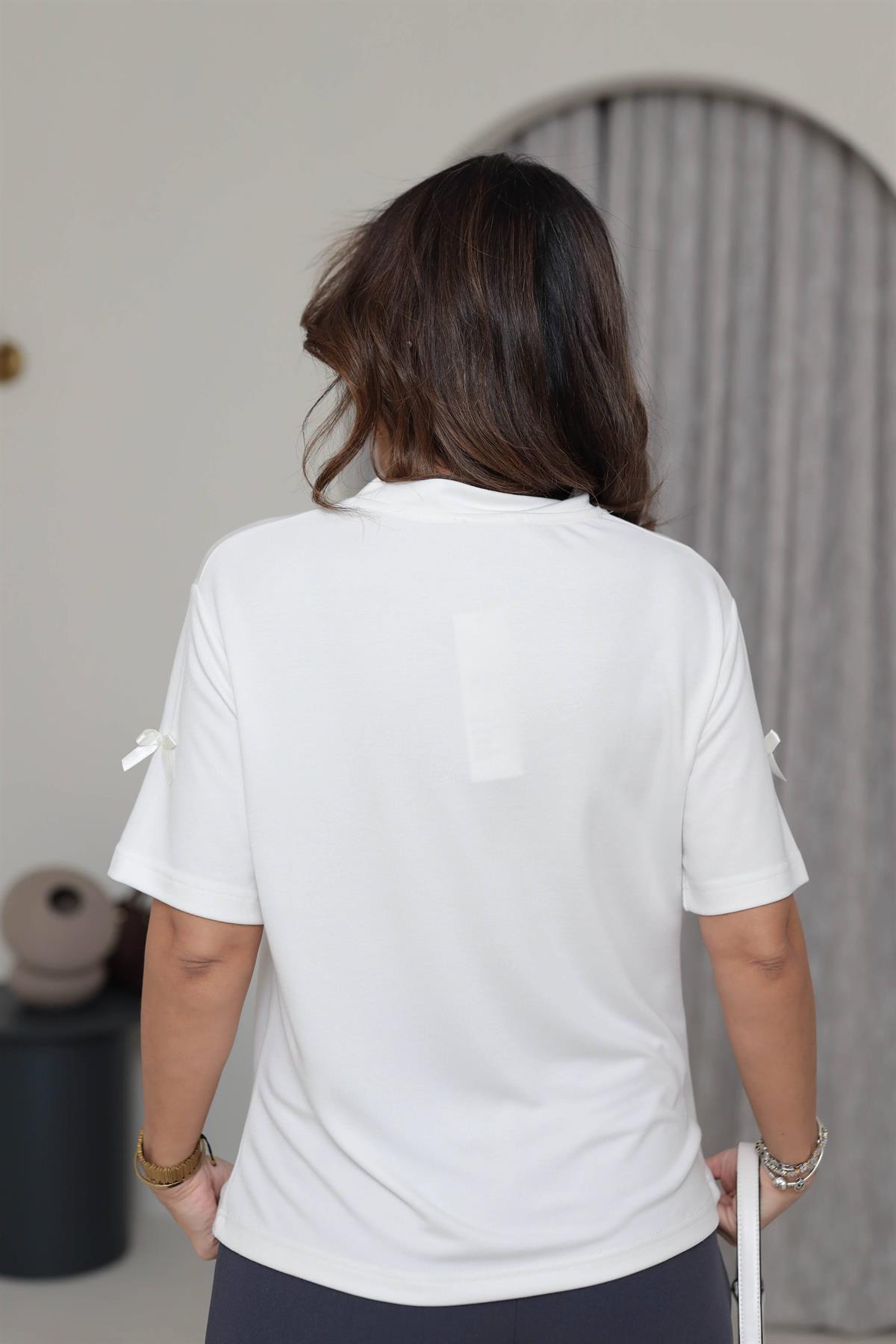 8110 Fiyonklu Pike Modal Tshirt EKRU