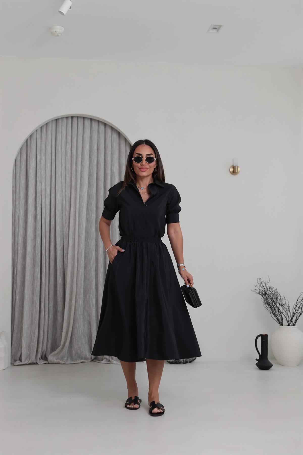 0381 Yarım Kol Gömlekli Etekli Takım SİYAH