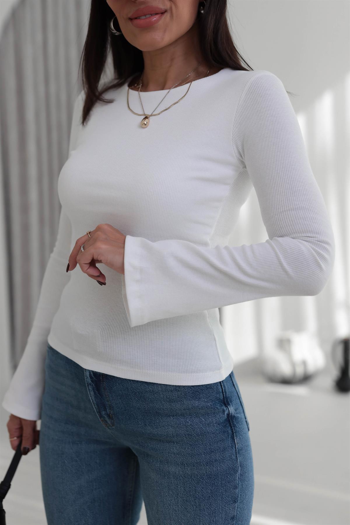 5243 İspanyol Kol Kaşkorse Bluz EKRU