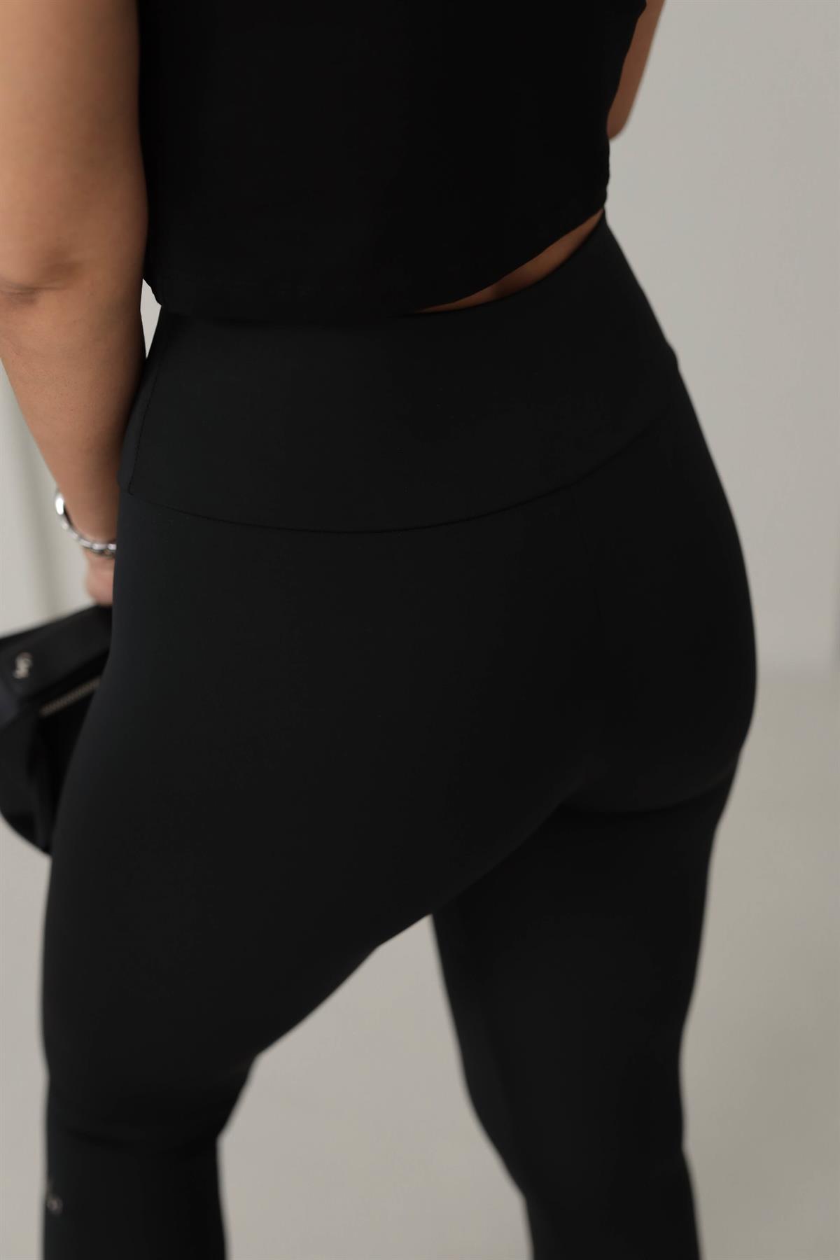 030 Yazı Detaylı Toparlayıcı Tayt SİYAH