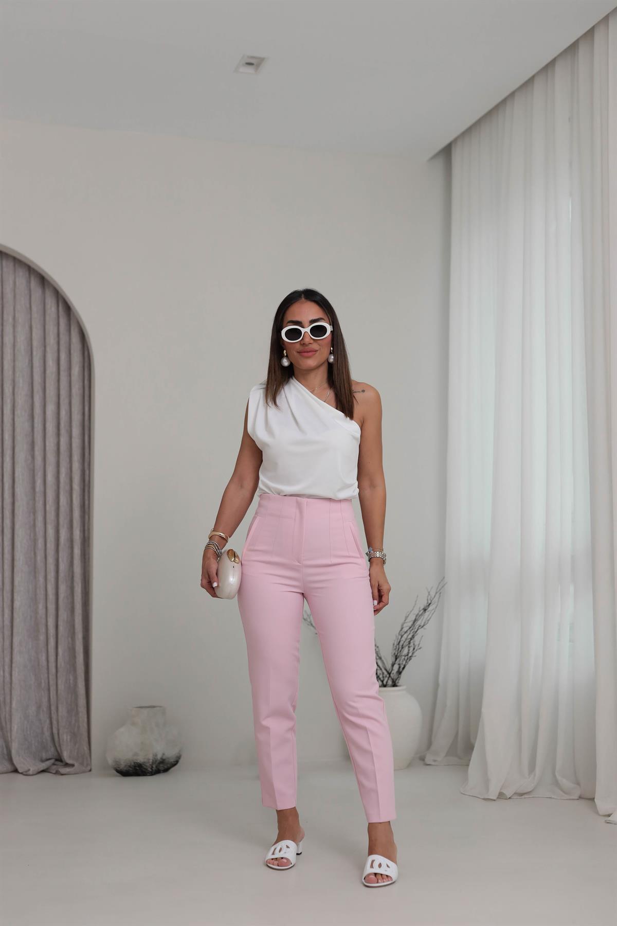 U5113-K Önü Flotalı Kumaş Pantolon PEMBE