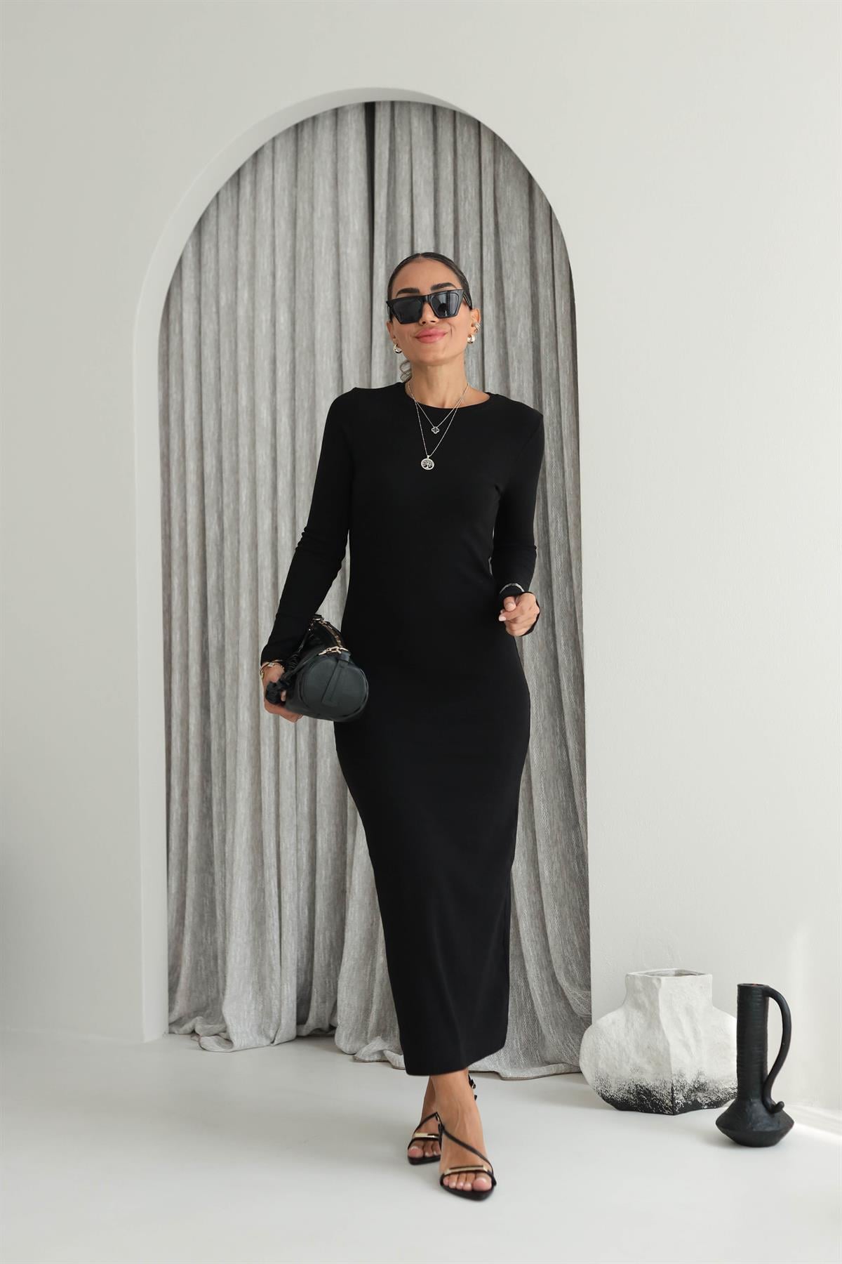 2719 Kaşkorse Elbise SİYAH