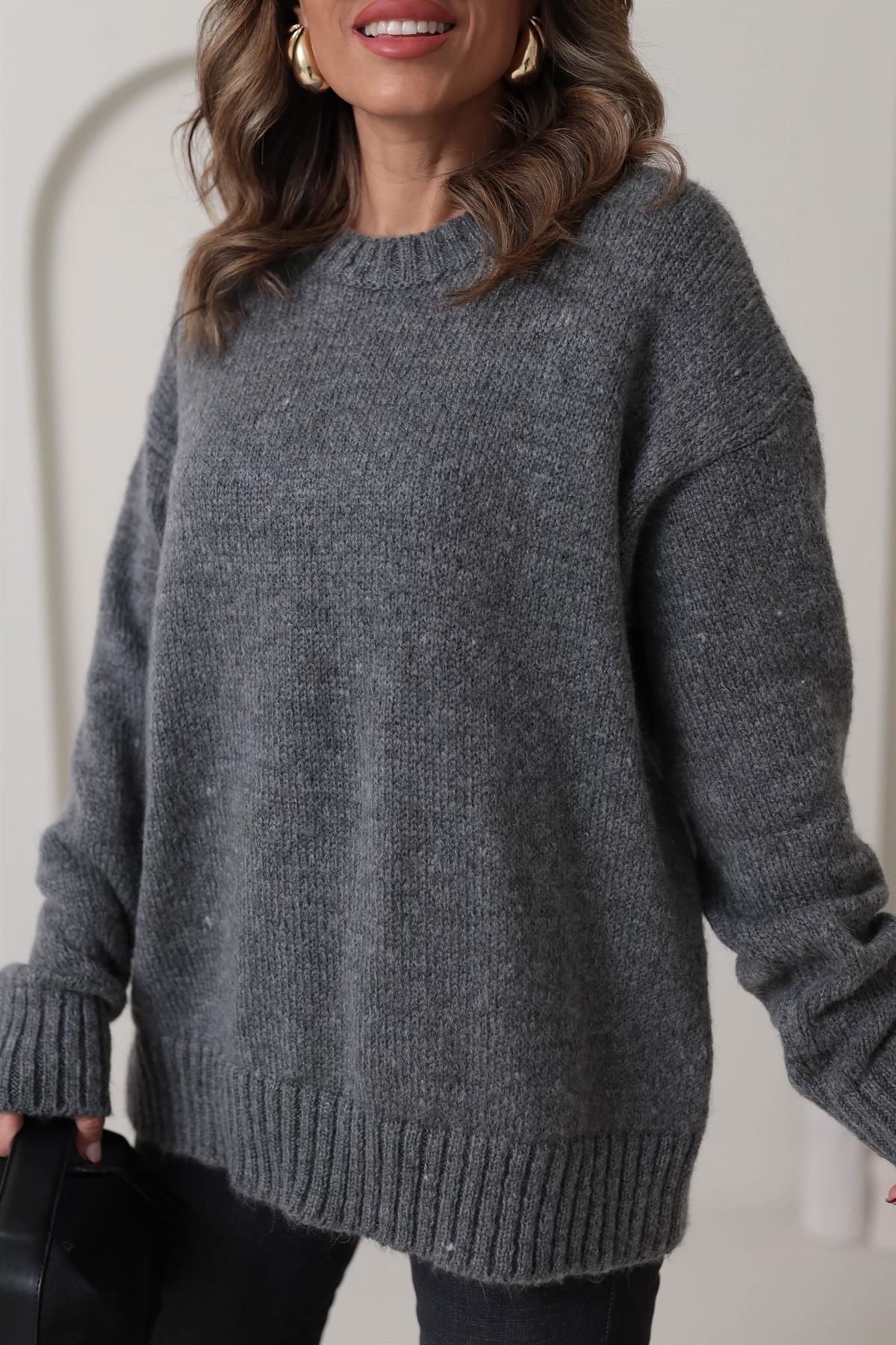 Bisiklet Yaka Dokulu Kazak GRİ