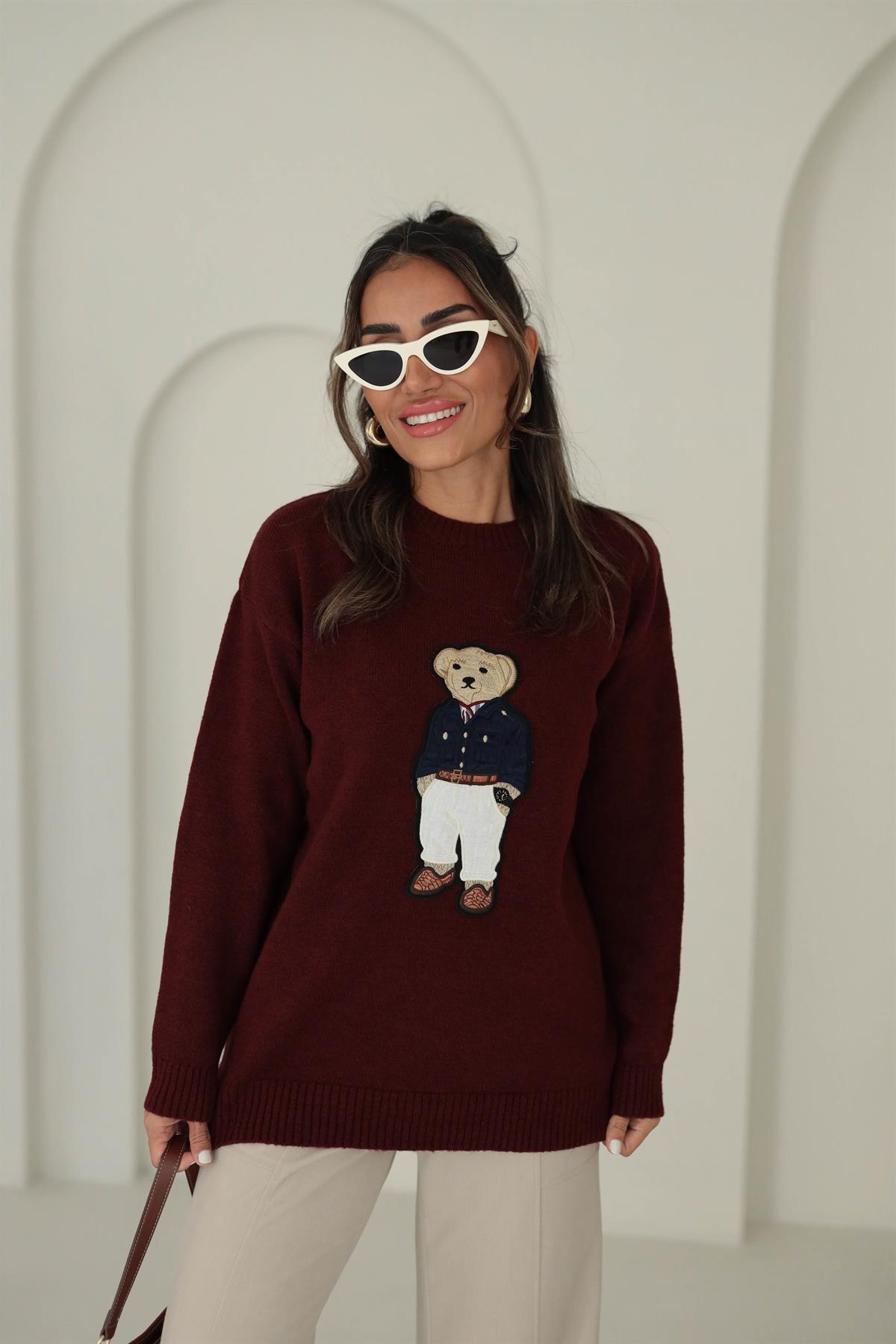 5205 Bear Aplikeli Triko Kazak