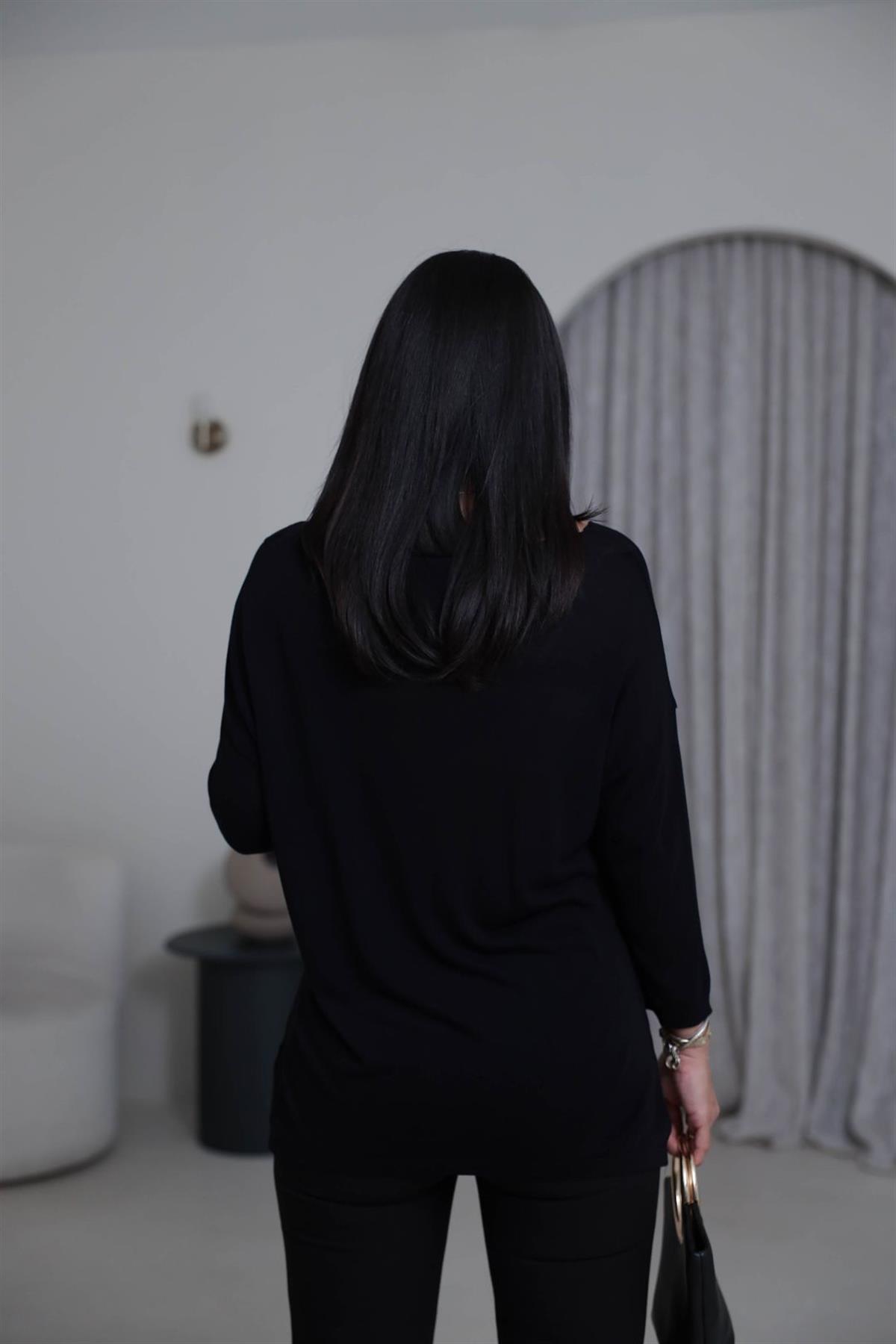 928 Truvakar Kol Viskon Triko Bluz SİYAH