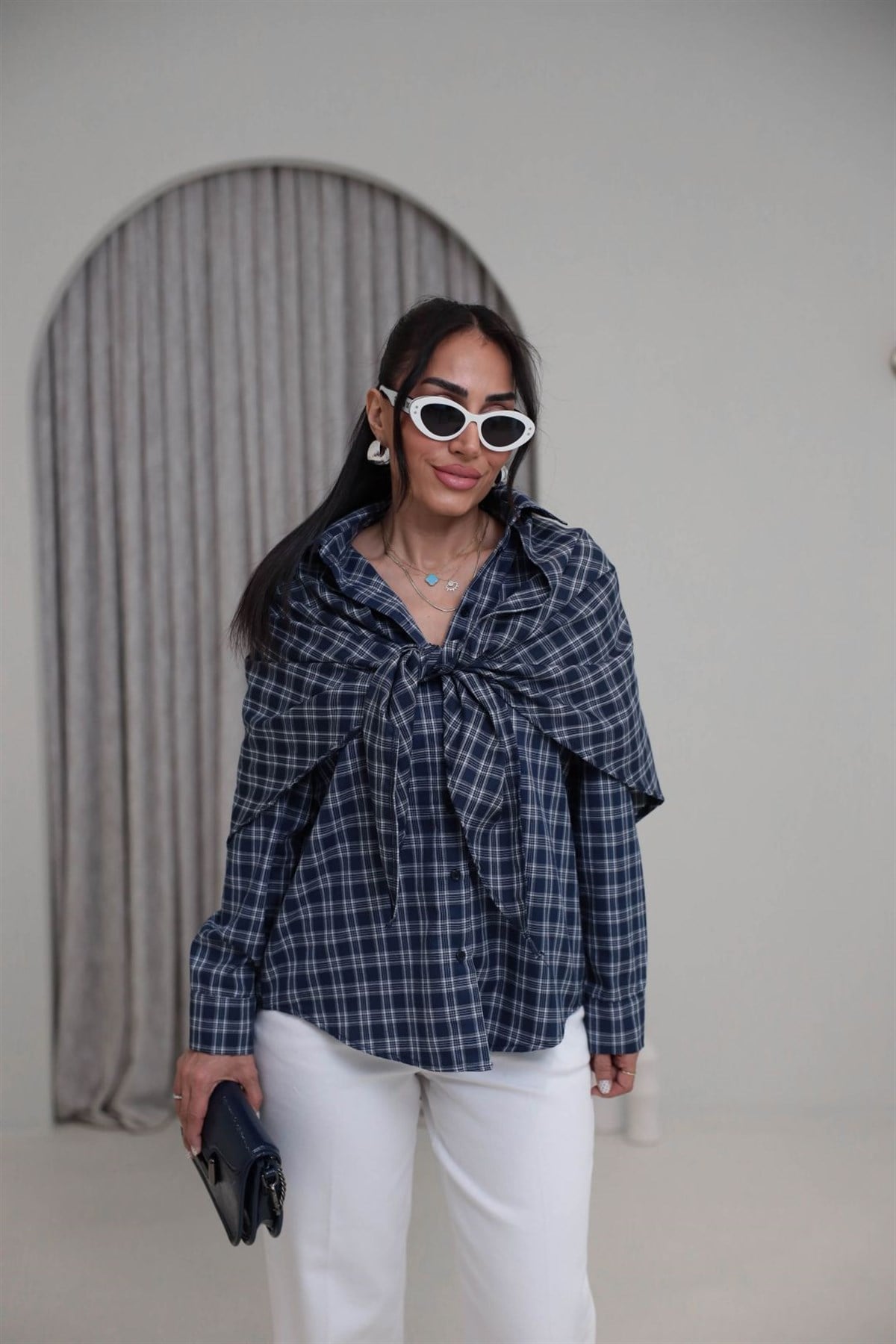 3231 Çıkarılabilir Şal Detaylı Ekose Gömlek GRİ