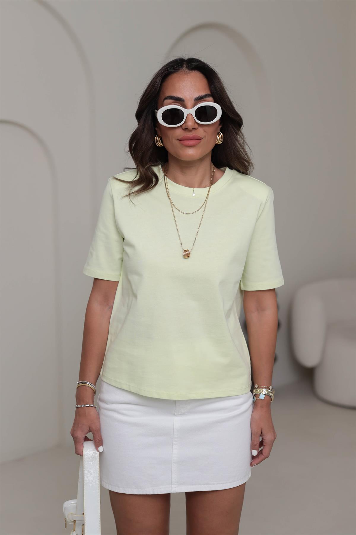 6743 Vatkalı Pamuklu Tshirt LİME