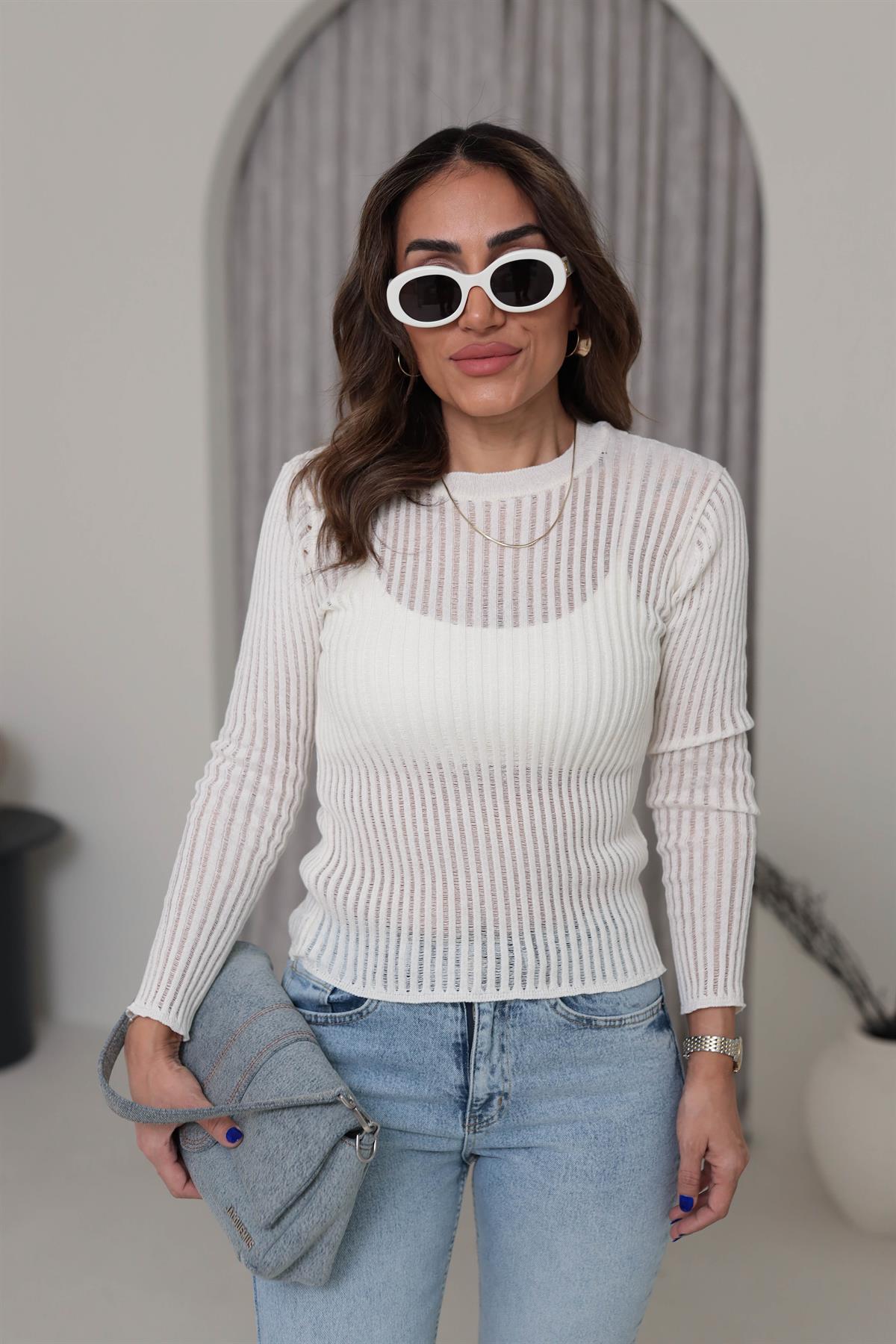 Transparan Detaylı Bluz EKRU