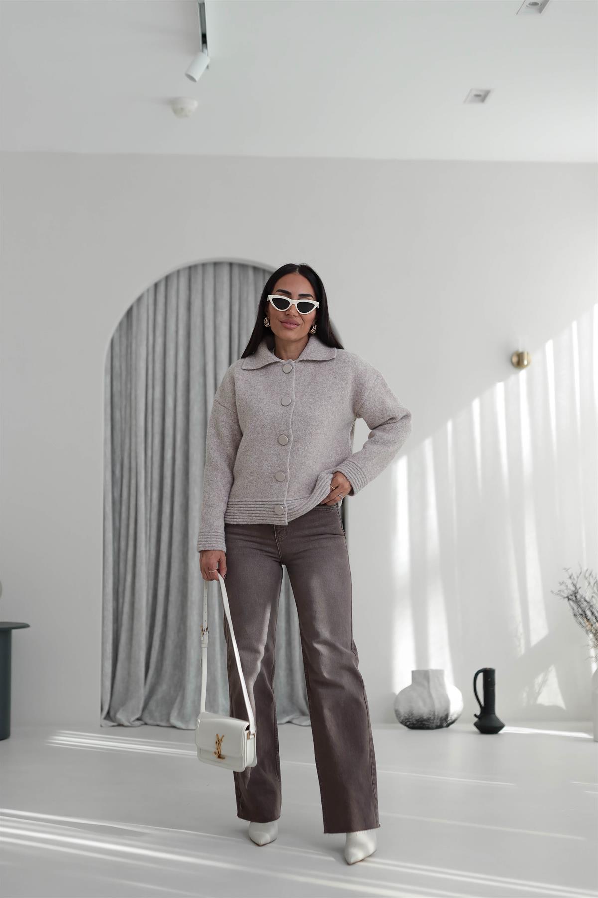 Za Taşlamalı Yüksek Bel Palazzo Jean KAHVE