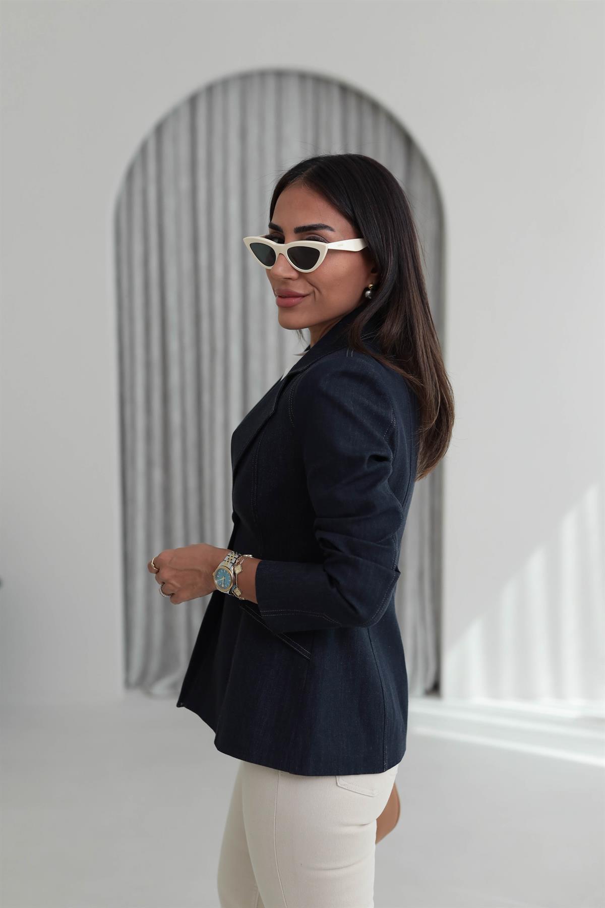 6276 Tek Düğmeli Denim Blazer Ceket LACİVERT
