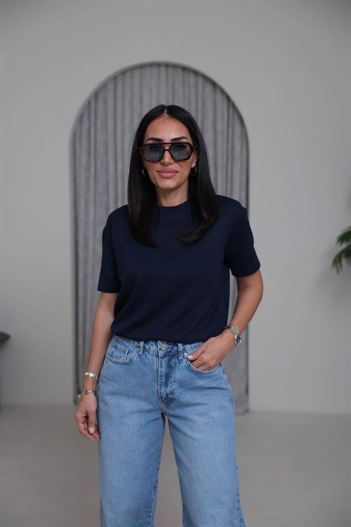 T906 Bisiklet Yaka Oversize Modal Tshirt LACİVERT